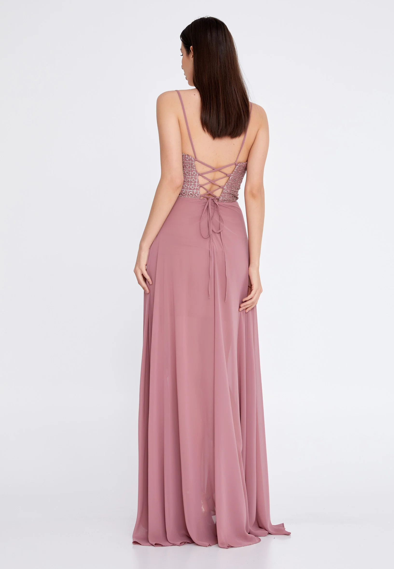 Sleeveless Maxi Chiffon Column Regular Evening Dress rmn3188 - Image 26