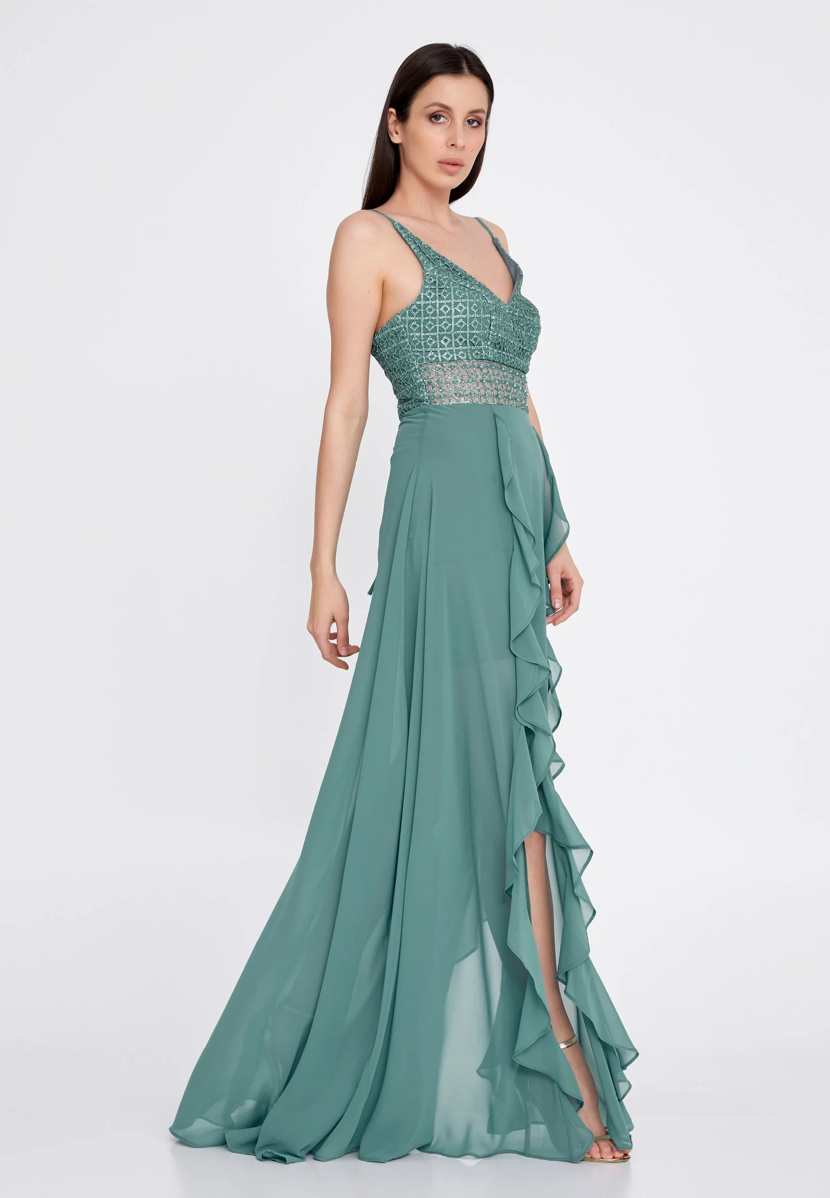 Sleeveless Maxi Chiffon Column Regular Evening Dress rmn3188 - Image 3