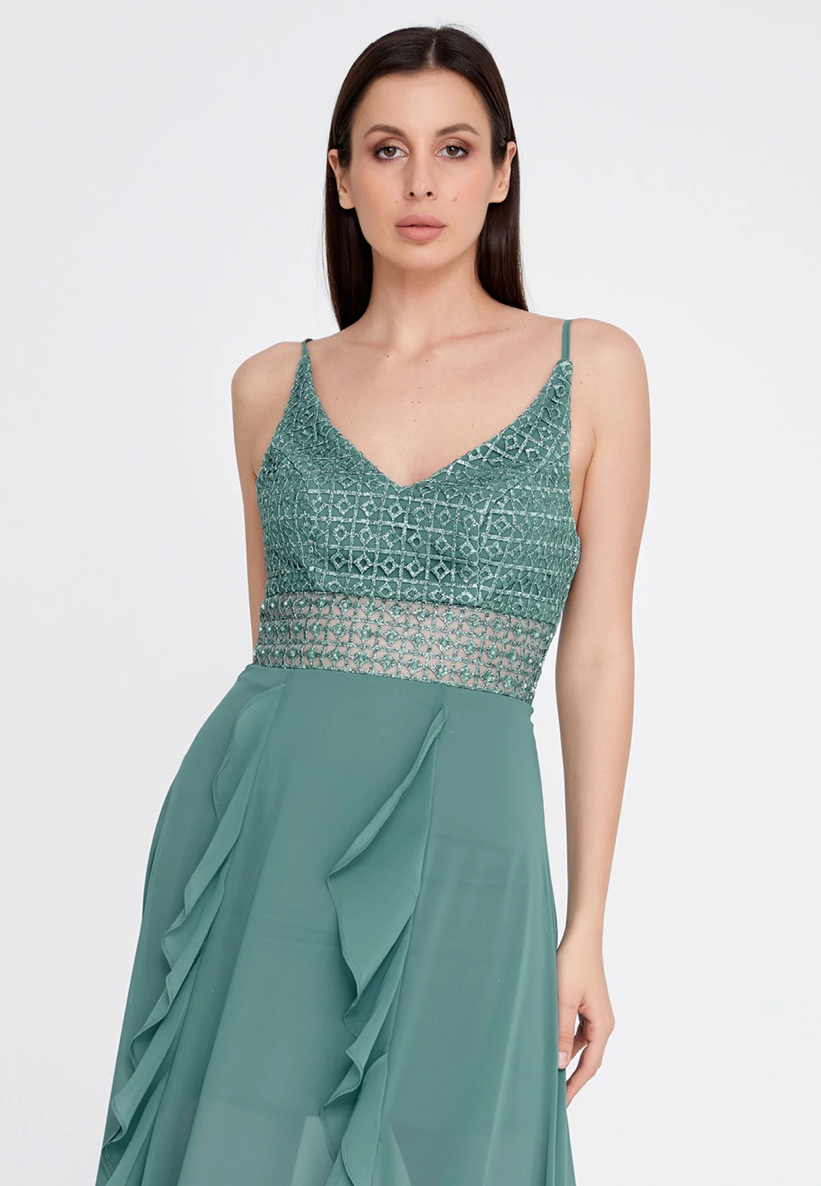 Sleeveless Maxi Chiffon Column Regular Evening Dress rmn3188 - Image 4