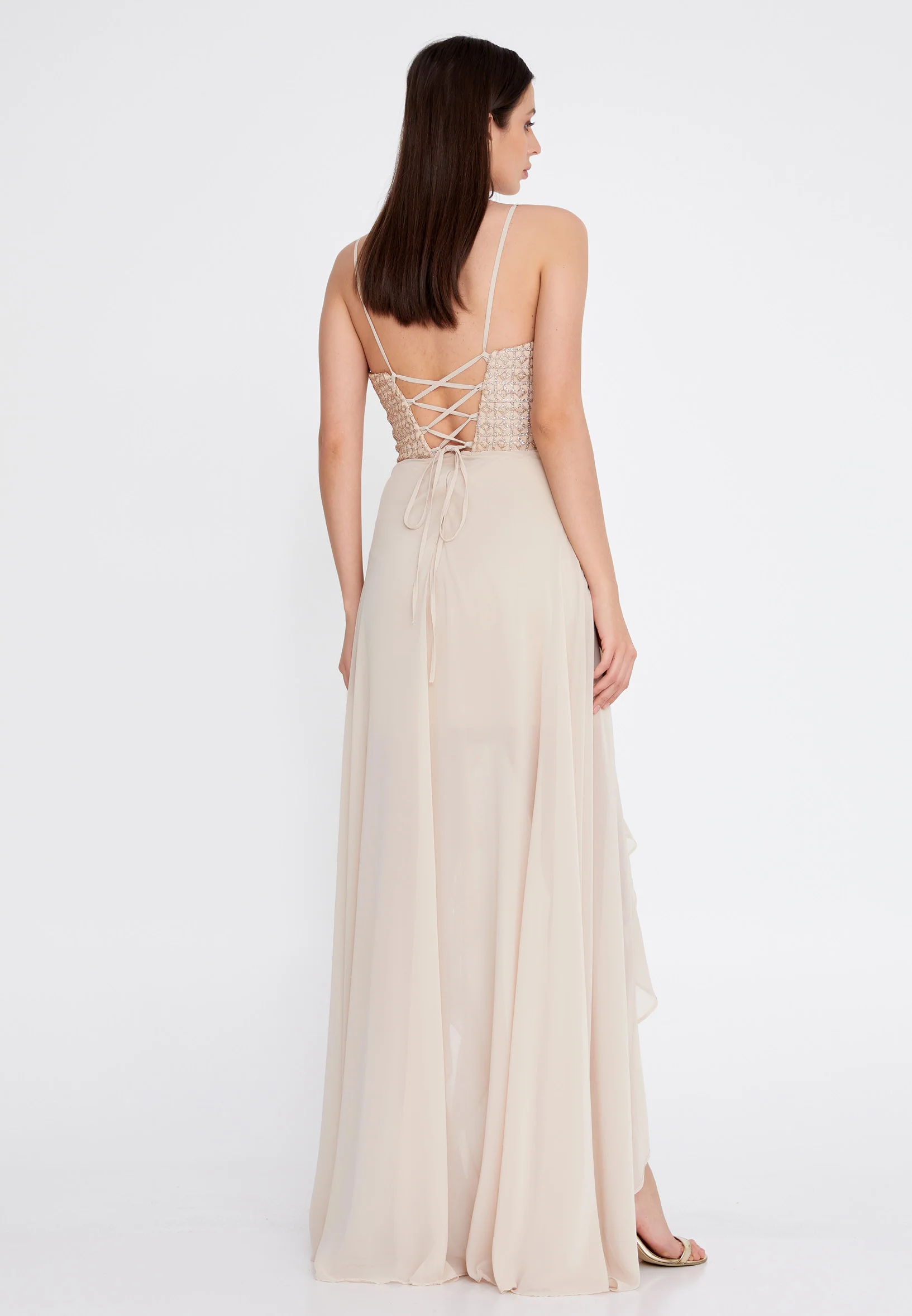 Sleeveless Maxi Chiffon Column Regular Evening Dress rmn3188 - Image 6