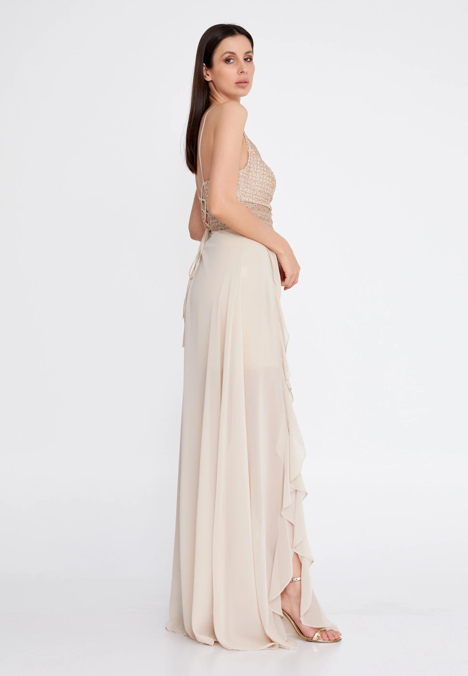 Sleeveless Maxi Chiffon Column Regular Evening Dress rmn3188 - Image 7