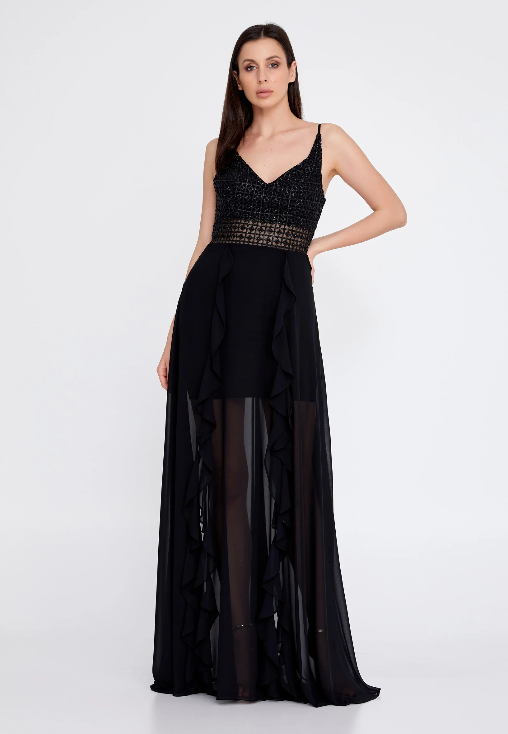 Sleeveless Maxi Chiffon Column Regular Evening Dress rmn3188 - Image 9