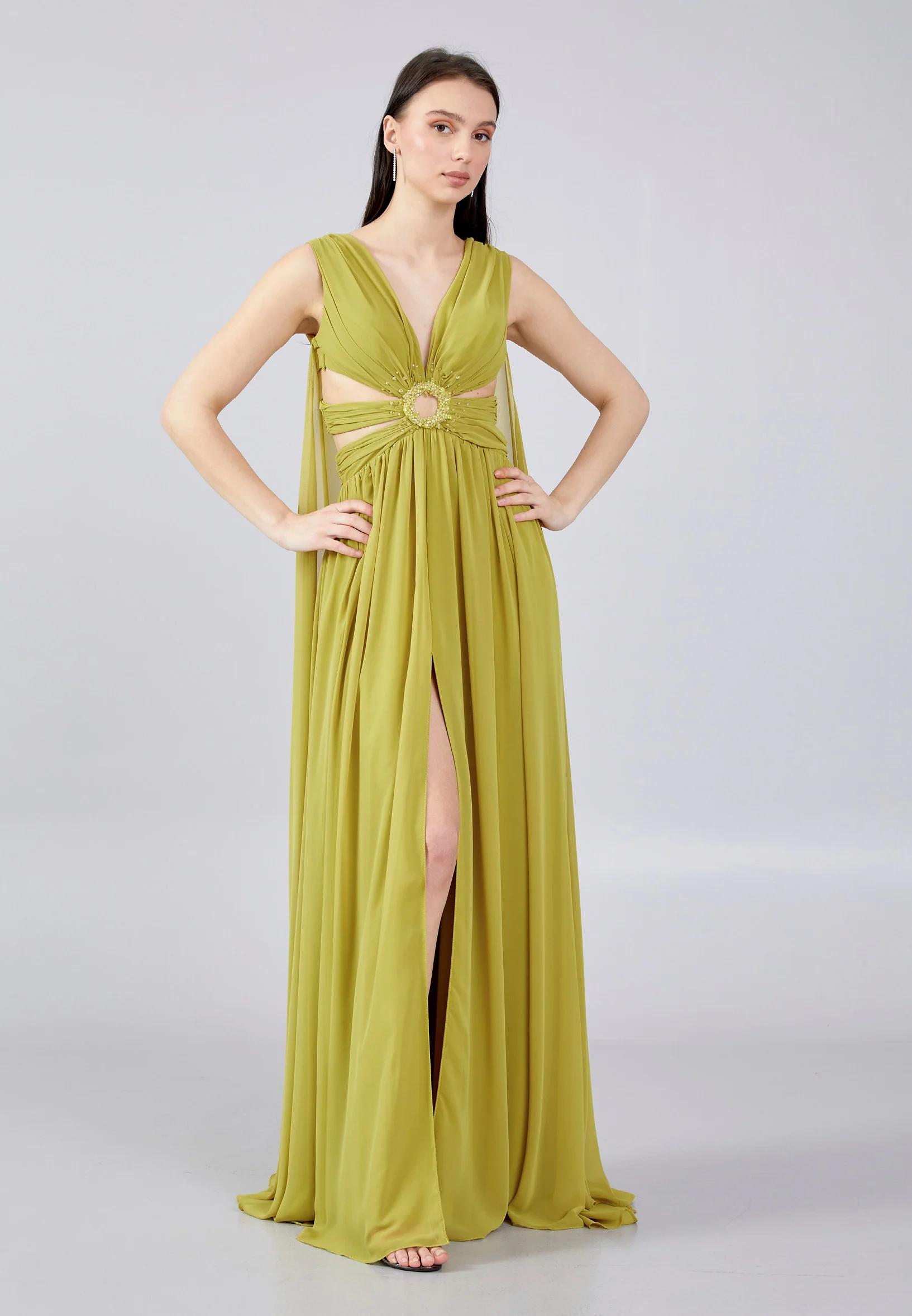 Sleeveless Maxi Chiffon Column Regular Wedding Guest Dress aln1661 - Image 5