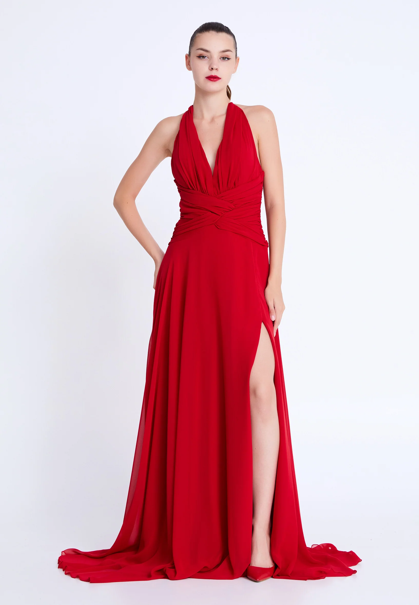 Sleeveless Maxi Chiffon Column Regular Wedding Guest Dress aln1914 - Image 13