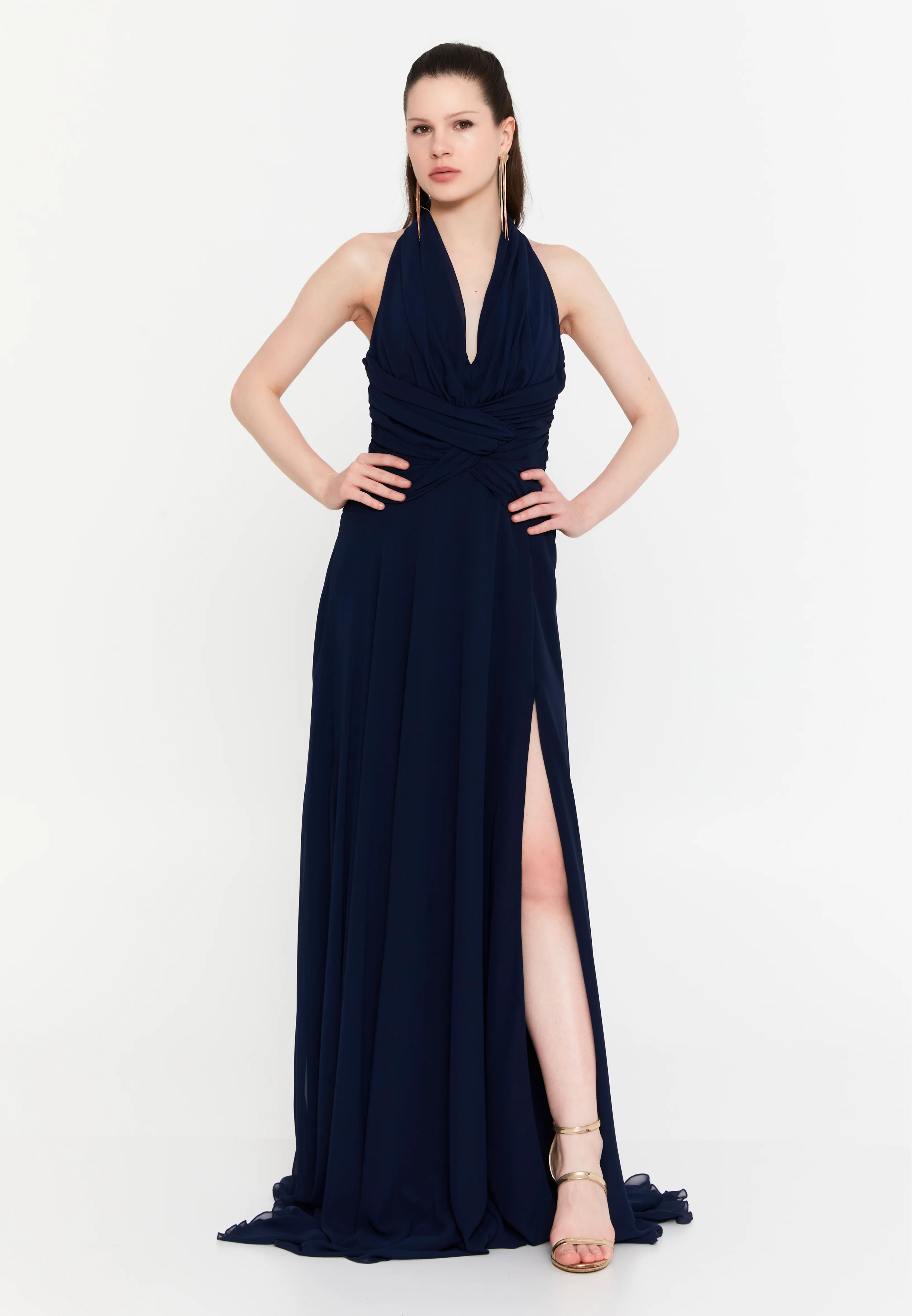 Sleeveless Maxi Chiffon Column Regular Wedding Guest Dress aln1914 - Image 9