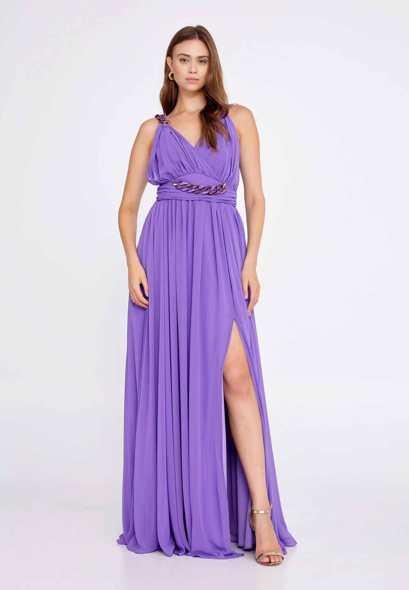 Sleeveless Maxi Chiffon Column Regular Wedding Guest Dress fch2208