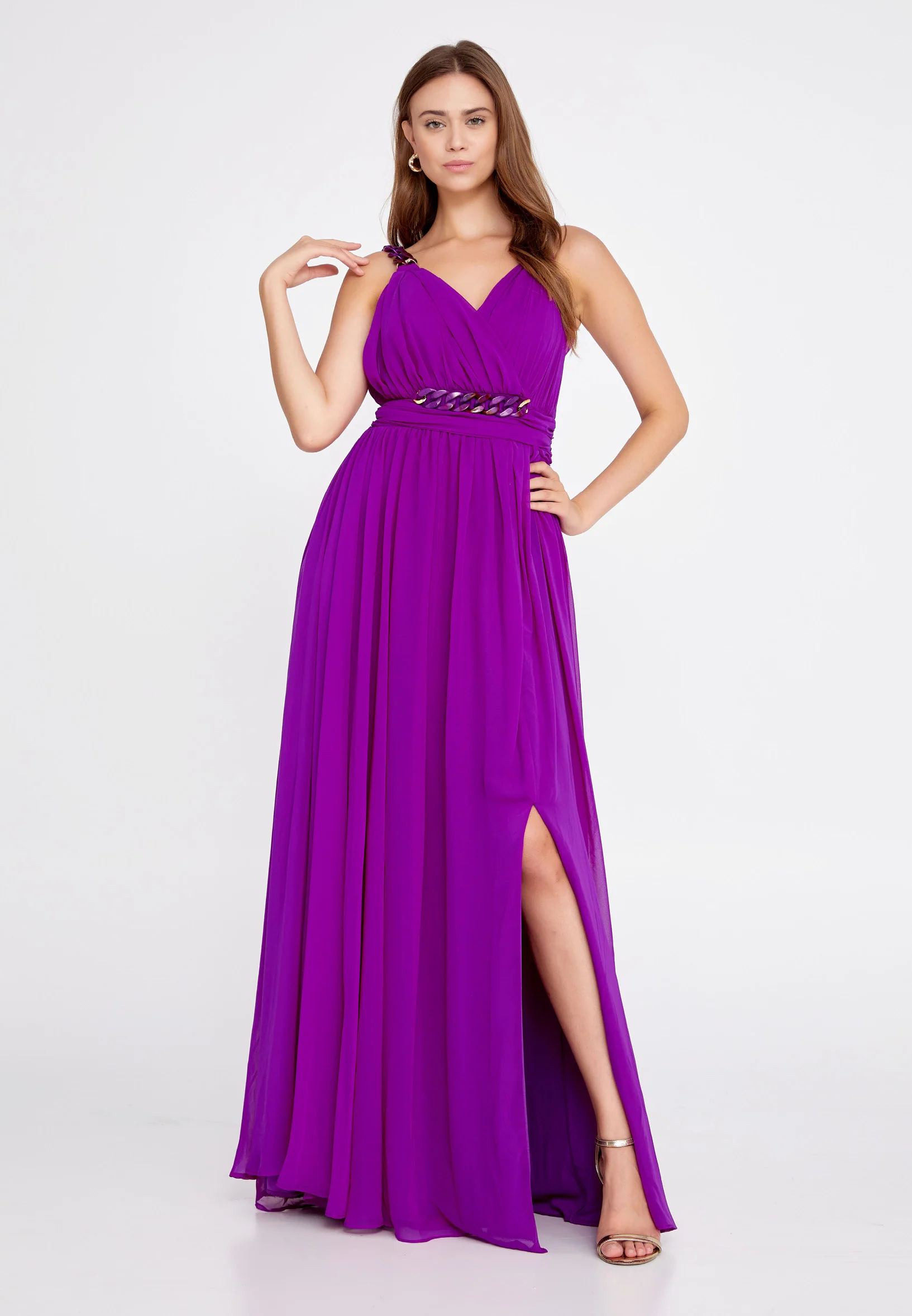 Sleeveless Maxi Chiffon Column Regular Wedding Guest Dress fch2208 - Image 13