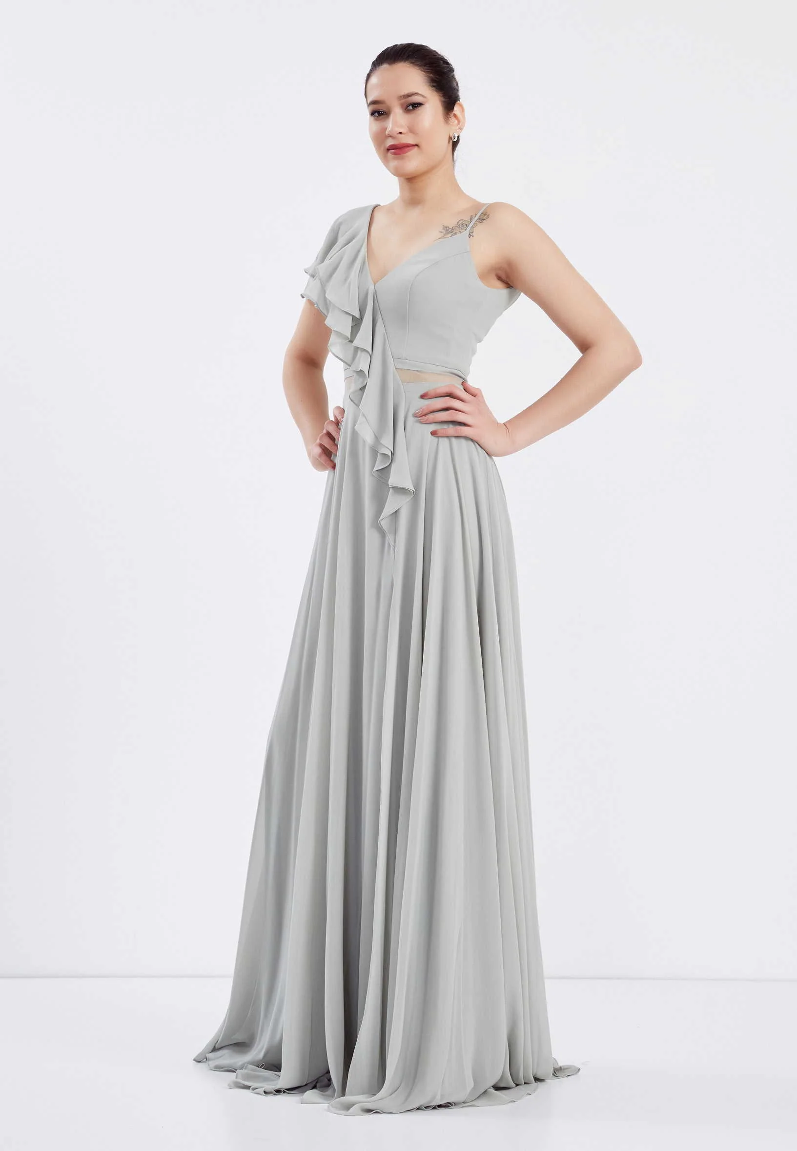 Sleeveless Maxi Chiffon Column Regular Wedding Guest Dress frc6224 - Image 3