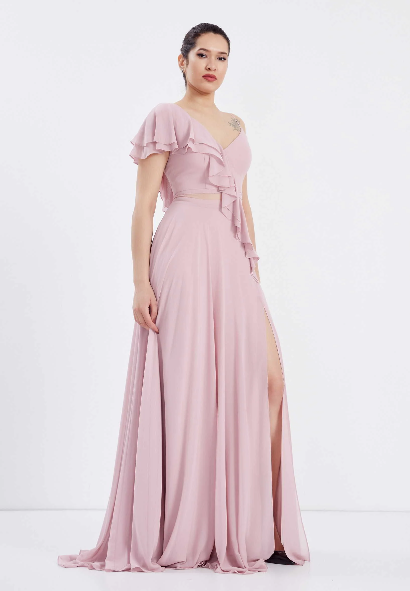 Sleeveless Maxi Chiffon Column Regular Wedding Guest Dress frc6224 - Image 7
