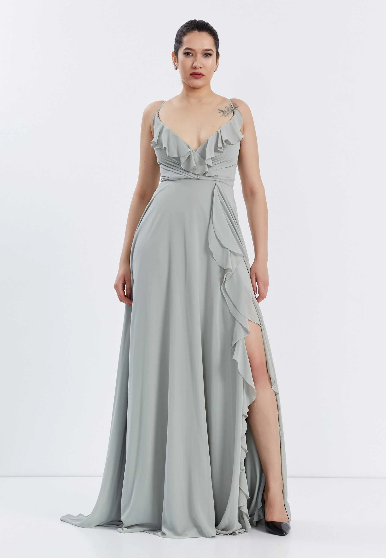 Sleeveless Maxi Chiffon Column Regular Wedding Guest Dress frc6402