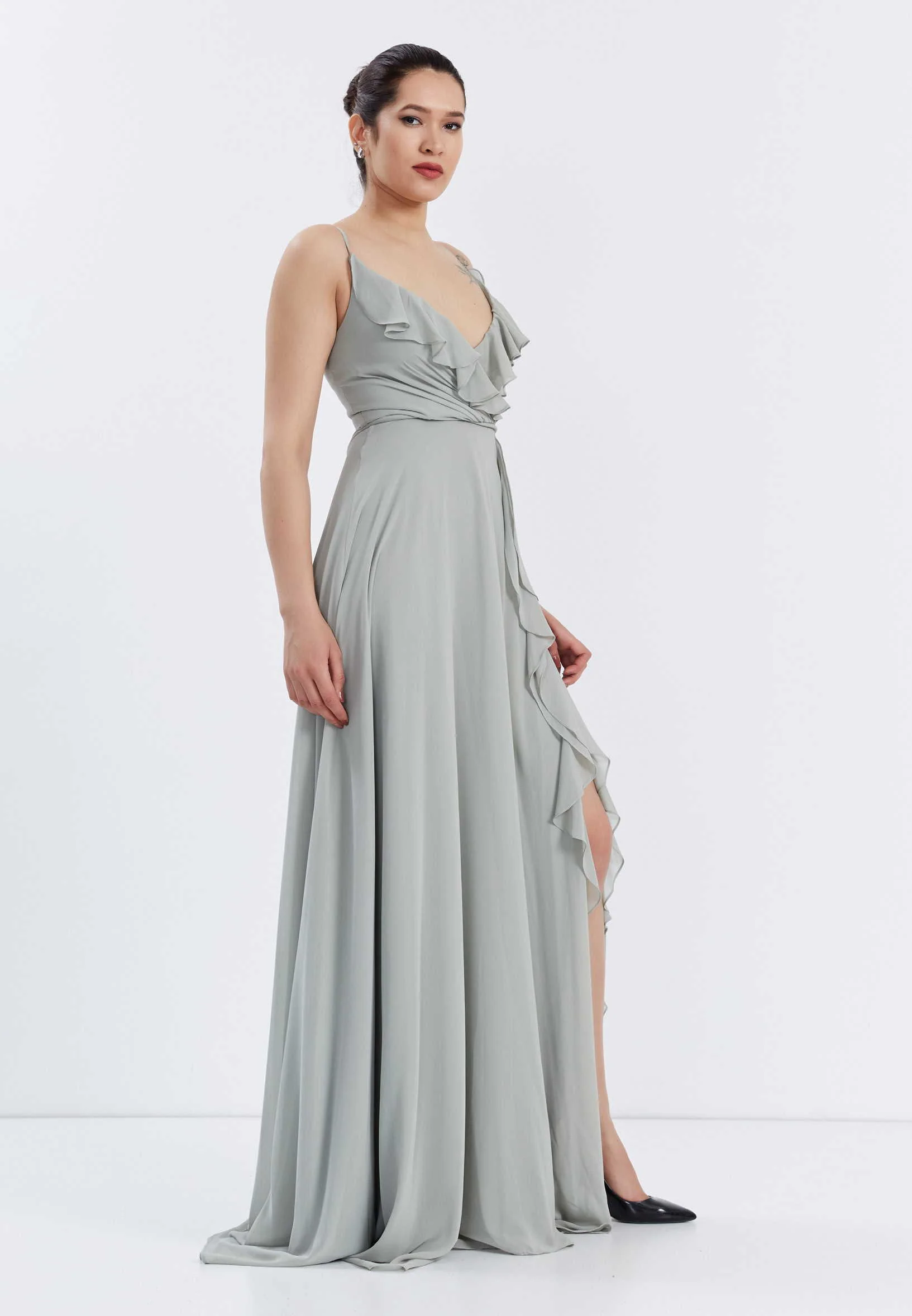 Sleeveless Maxi Chiffon Column Regular Wedding Guest Dress frc6402 - Image 3