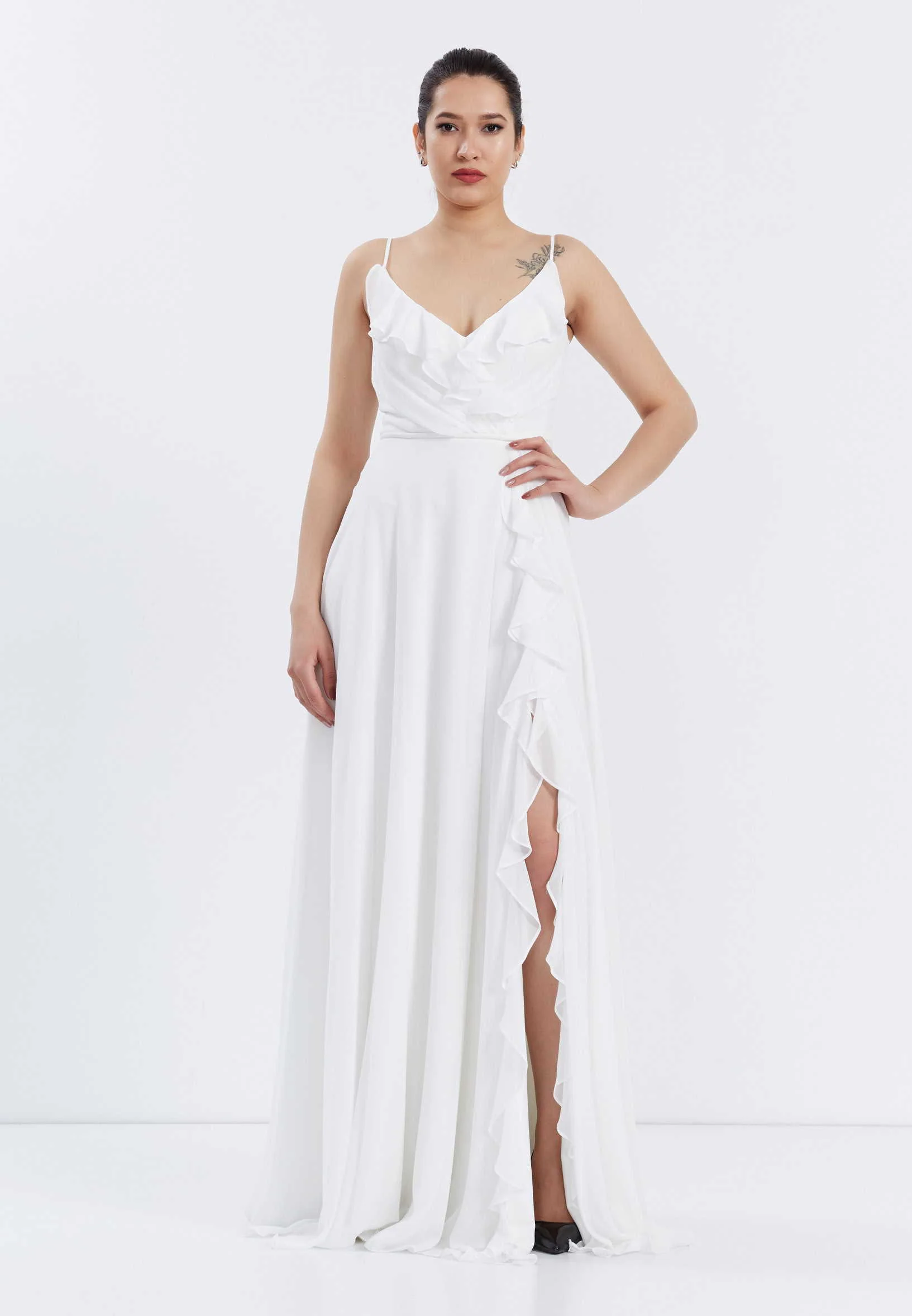 Sleeveless Maxi Chiffon Column Regular Wedding Guest Dress frc6402 - Image 5