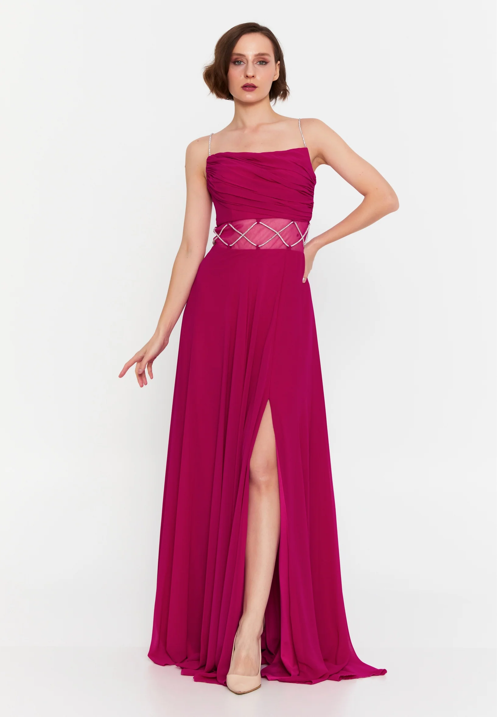 Sleeveless Maxi Chiffon Column Regular Wedding Guest Dress msp77180 - Image 5