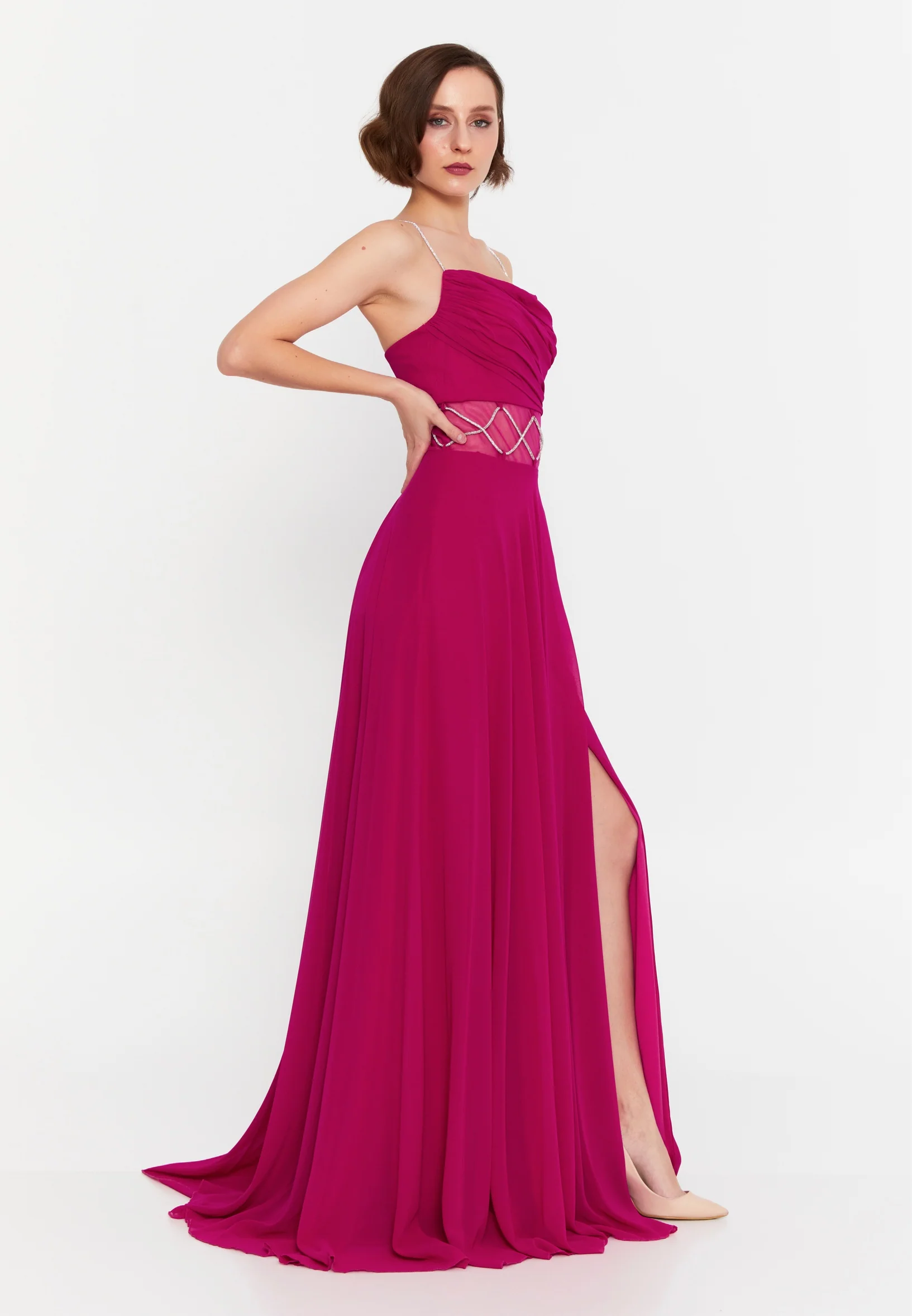 Sleeveless Maxi Chiffon Column Regular Wedding Guest Dress msp77180 - Image 7