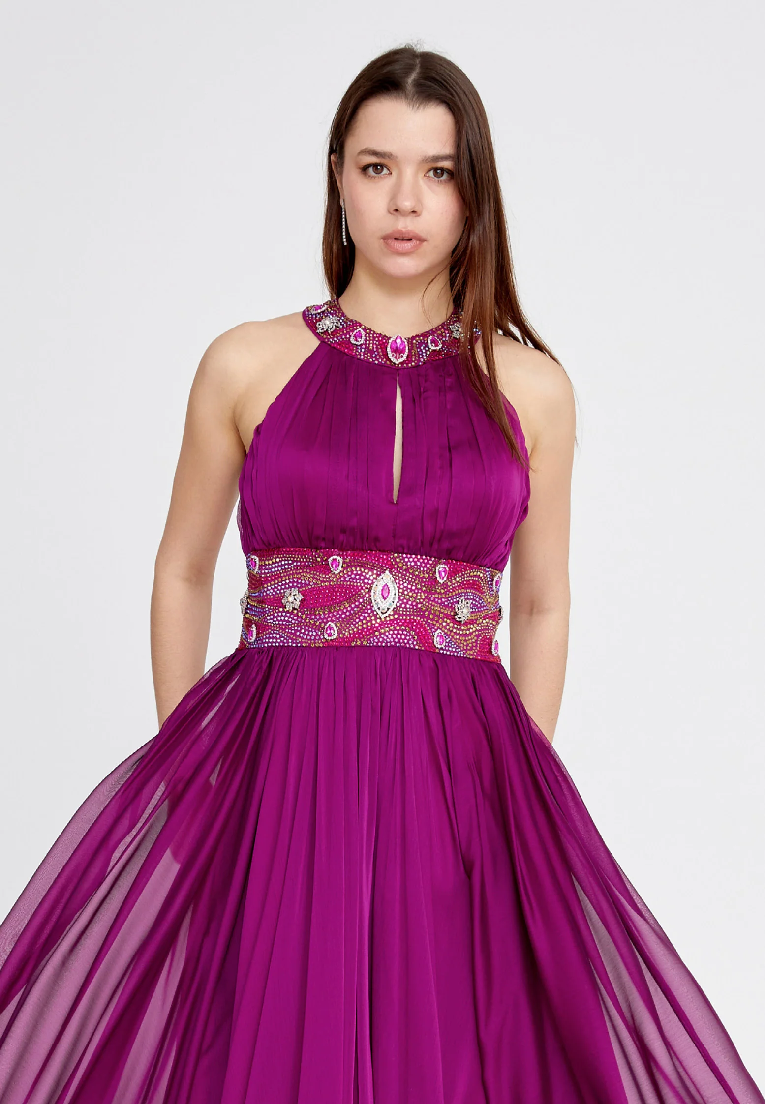 Sleeveless Maxi Chiffon Column Regular Wedding Guest Dress mtn88120 - Image 12