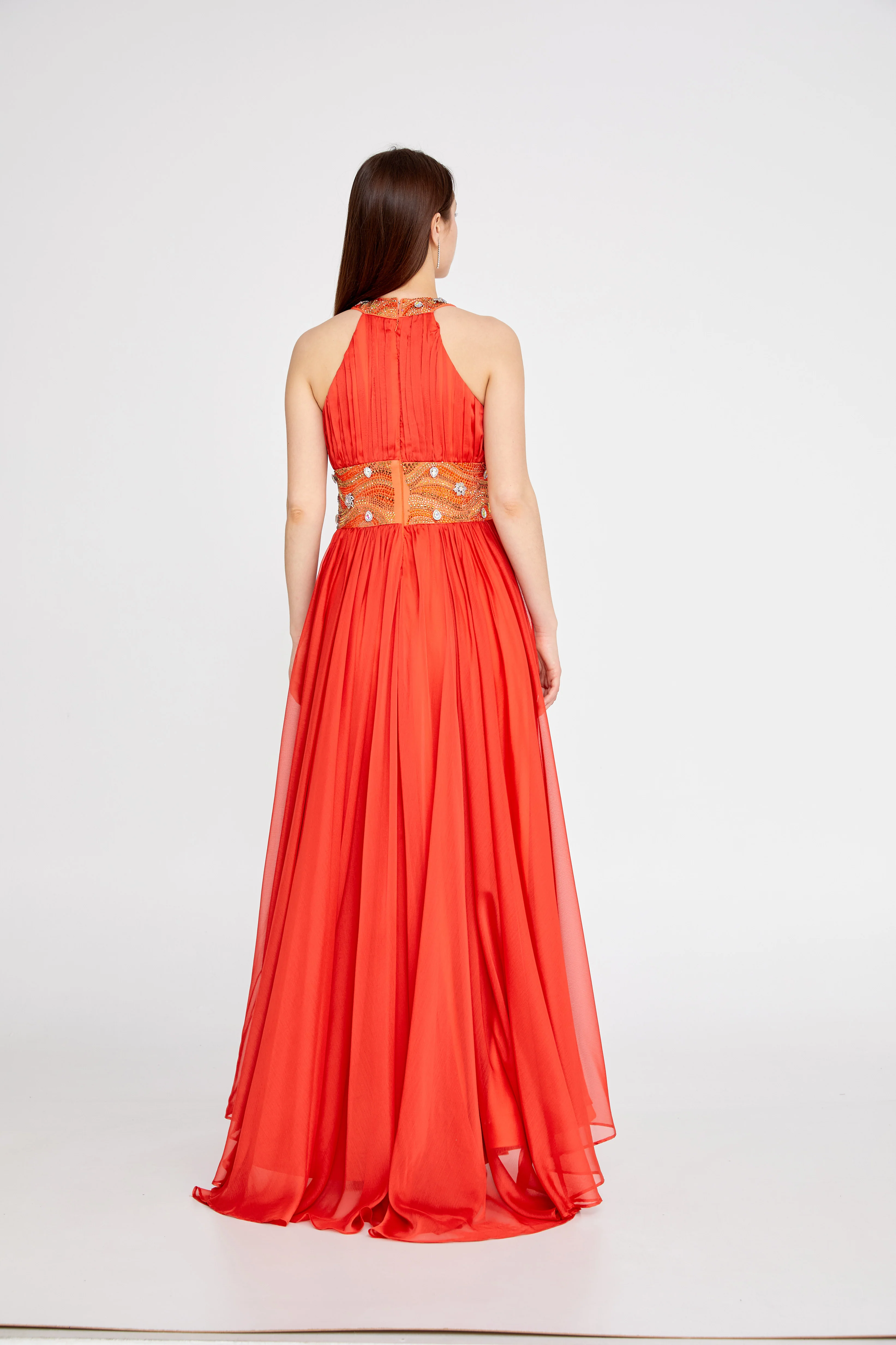 Sleeveless Maxi Chiffon Column Regular Wedding Guest Dress mtn88120 - Image 6