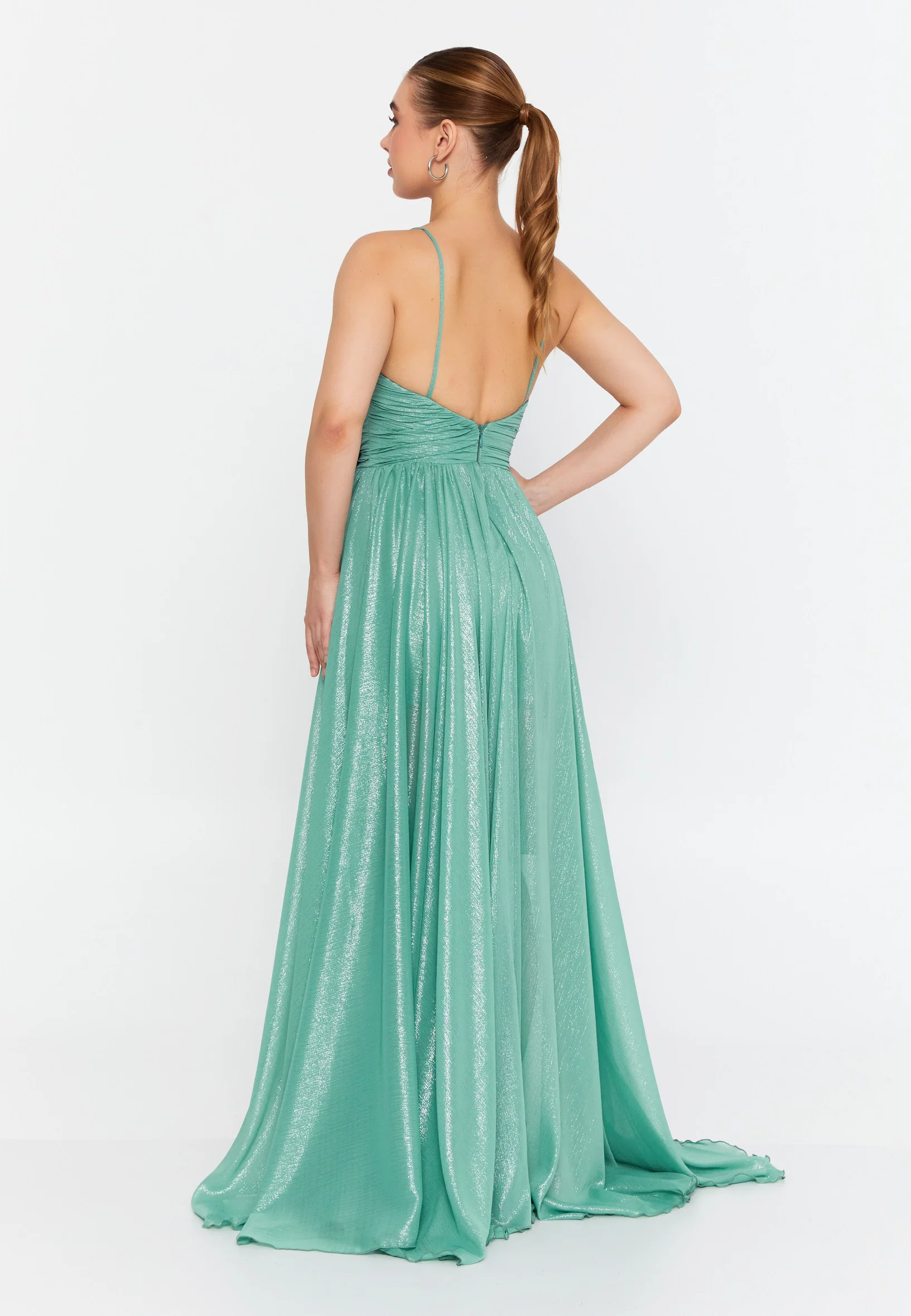 Sleeveless Maxi Chiffon Column Regular Wedding Guest Dress omn056 - Image 3