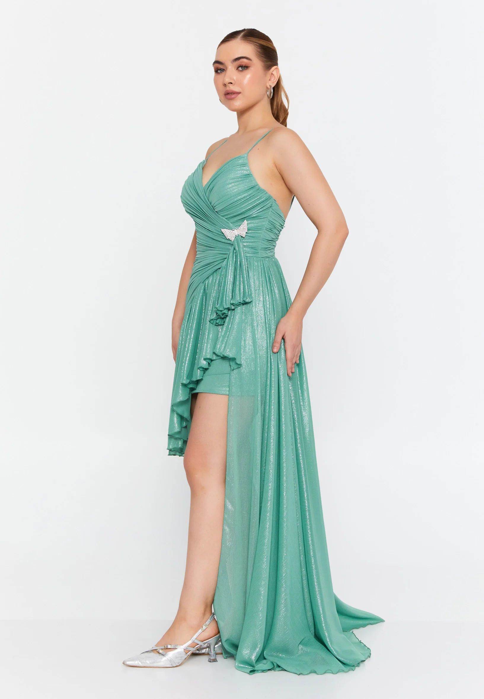 Sleeveless Maxi Chiffon Column Regular Wedding Guest Dress omn056 - Image 4