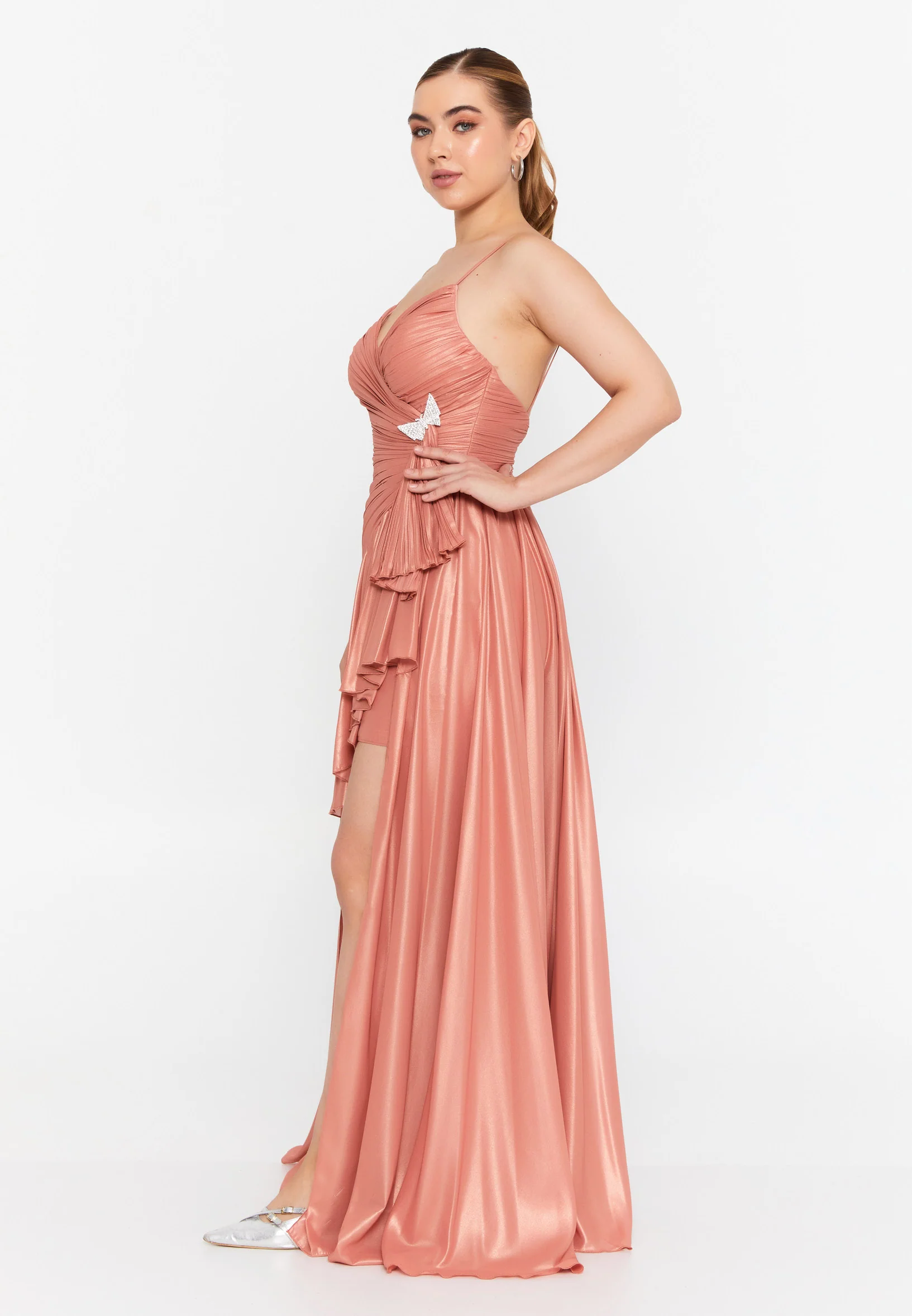Sleeveless Maxi Chiffon Column Regular Wedding Guest Dress omn056 - Image 8