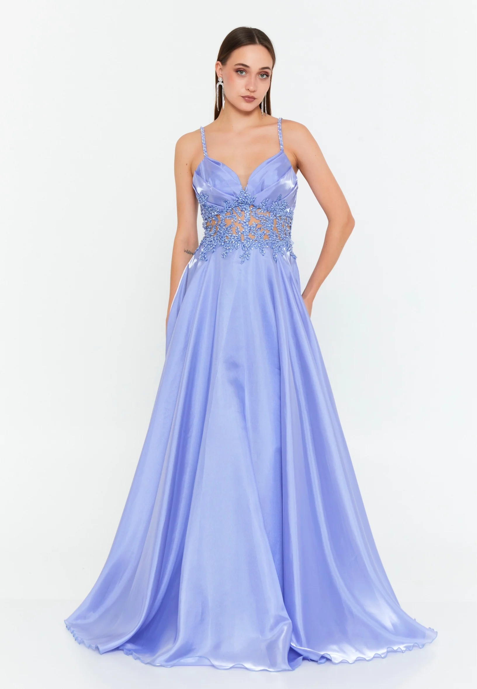 Sleeveless Maxi Chiffon Column Regular Wedding Guest Dress omn669 - Image 5