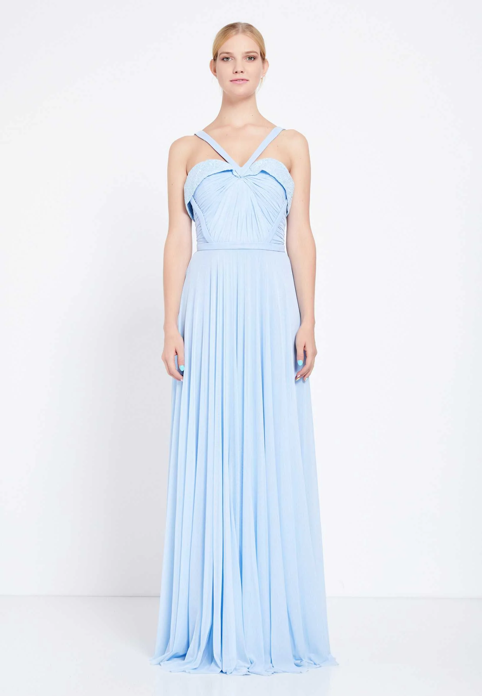 Sleeveless Maxi Chiffon Column Regular Wedding Guest Dress rmn2495 - Image 5