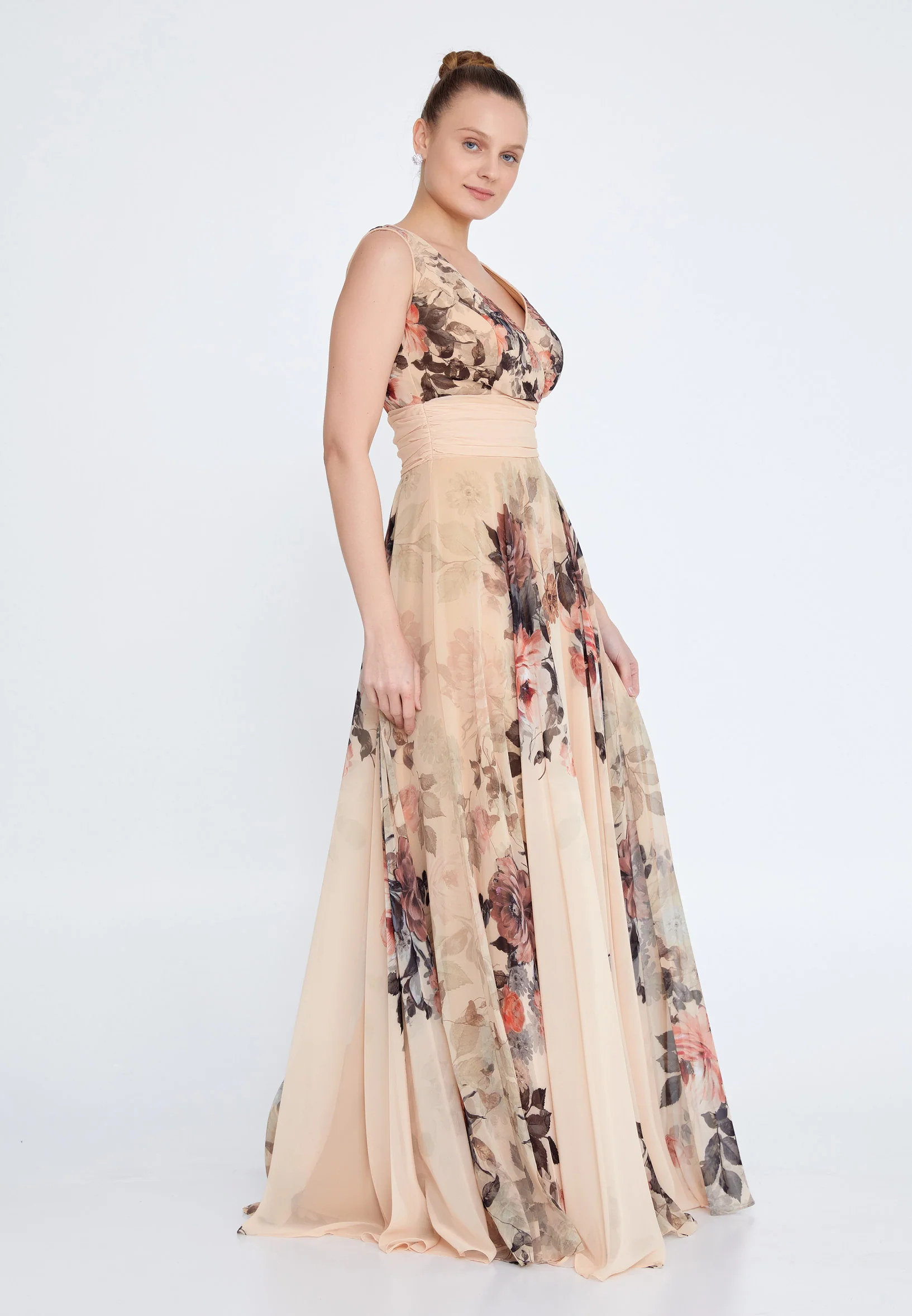Sleeveless Maxi Chiffon Column Regular Wedding Guest Dress rmn2518 - Image 3