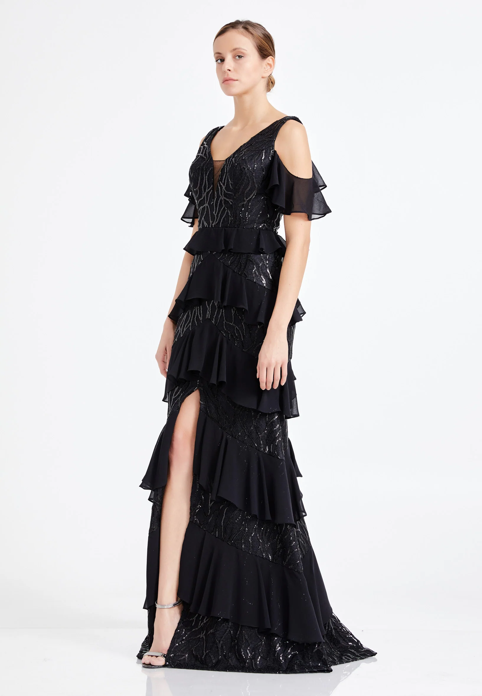 Sleeveless Maxi Chiffon Column Regular Wedding Guest Dress rmn2943 - Image 3