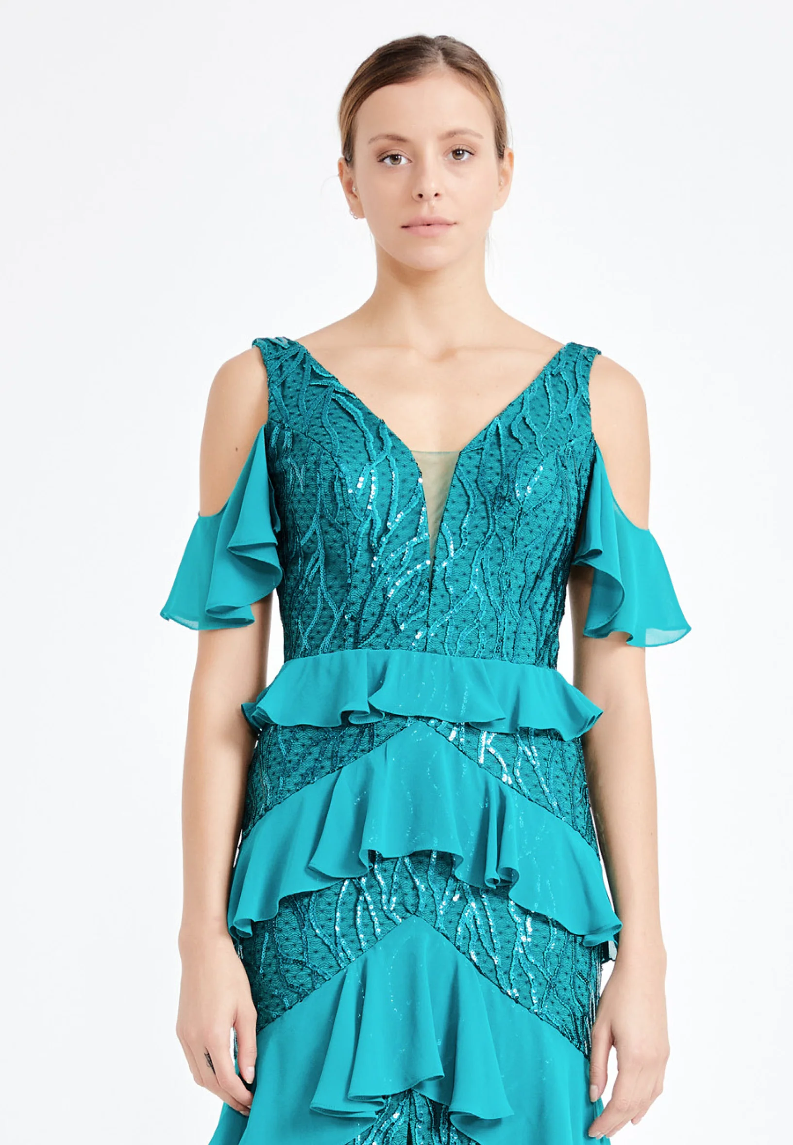 Sleeveless Maxi Chiffon Column Regular Wedding Guest Dress rmn2943 - Image 8