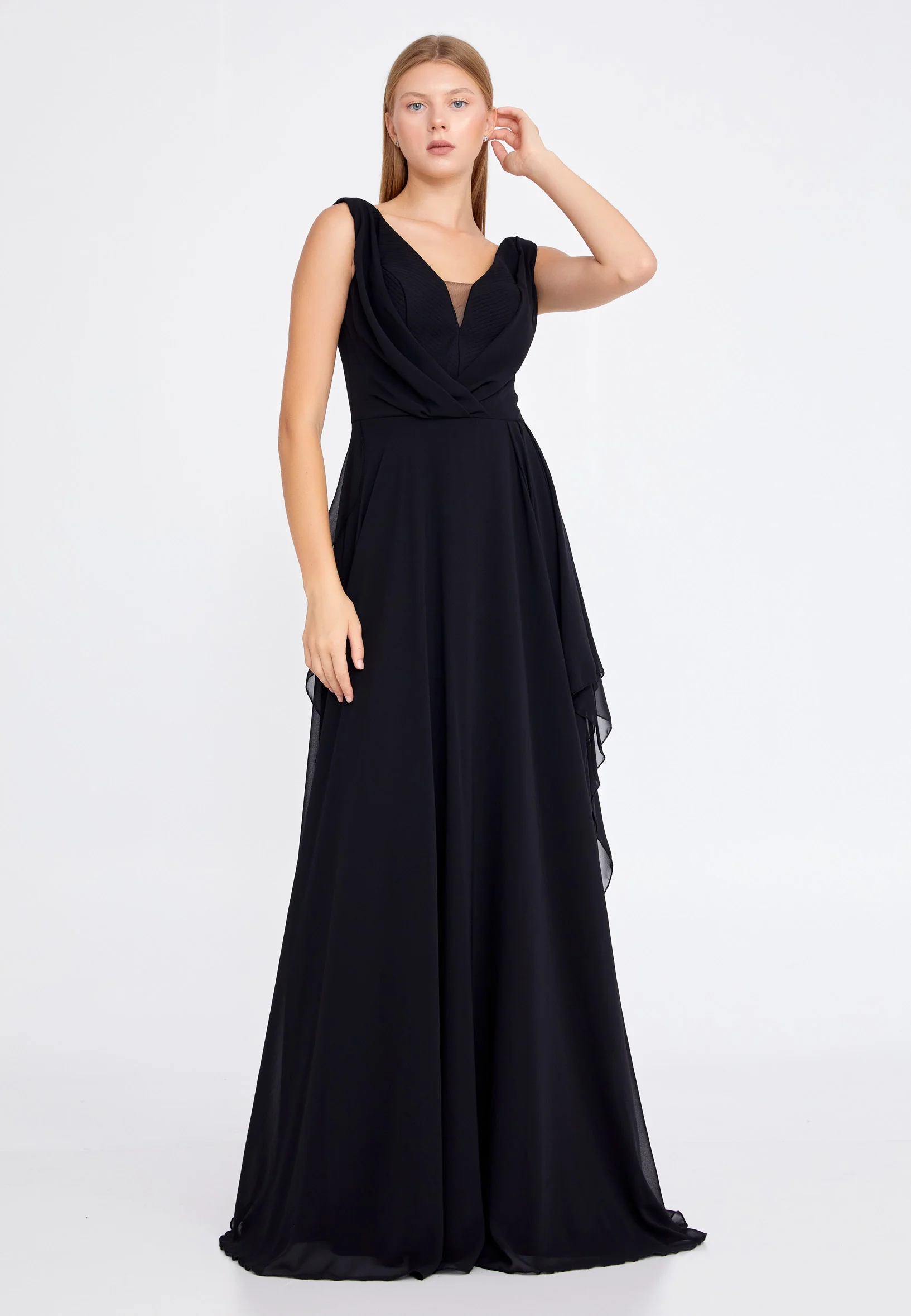 Sleeveless Maxi Chiffon Column Regular Wedding Guest Dress rmn3111