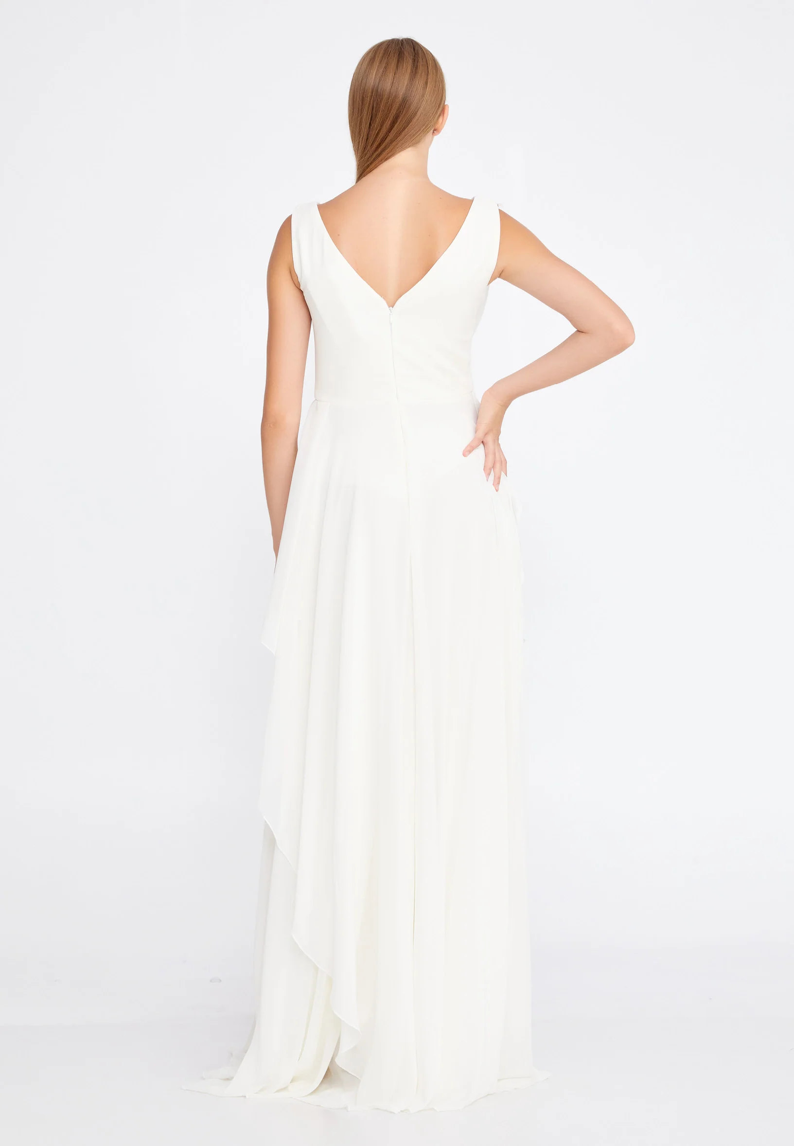 Sleeveless Maxi Chiffon Column Regular Wedding Guest Dress rmn3111 - Image 10