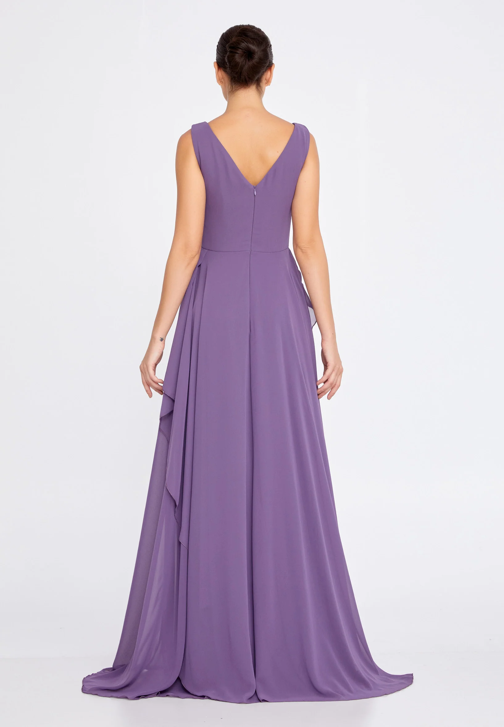 Sleeveless Maxi Chiffon Column Regular Wedding Guest Dress rmn3111 - Image 14