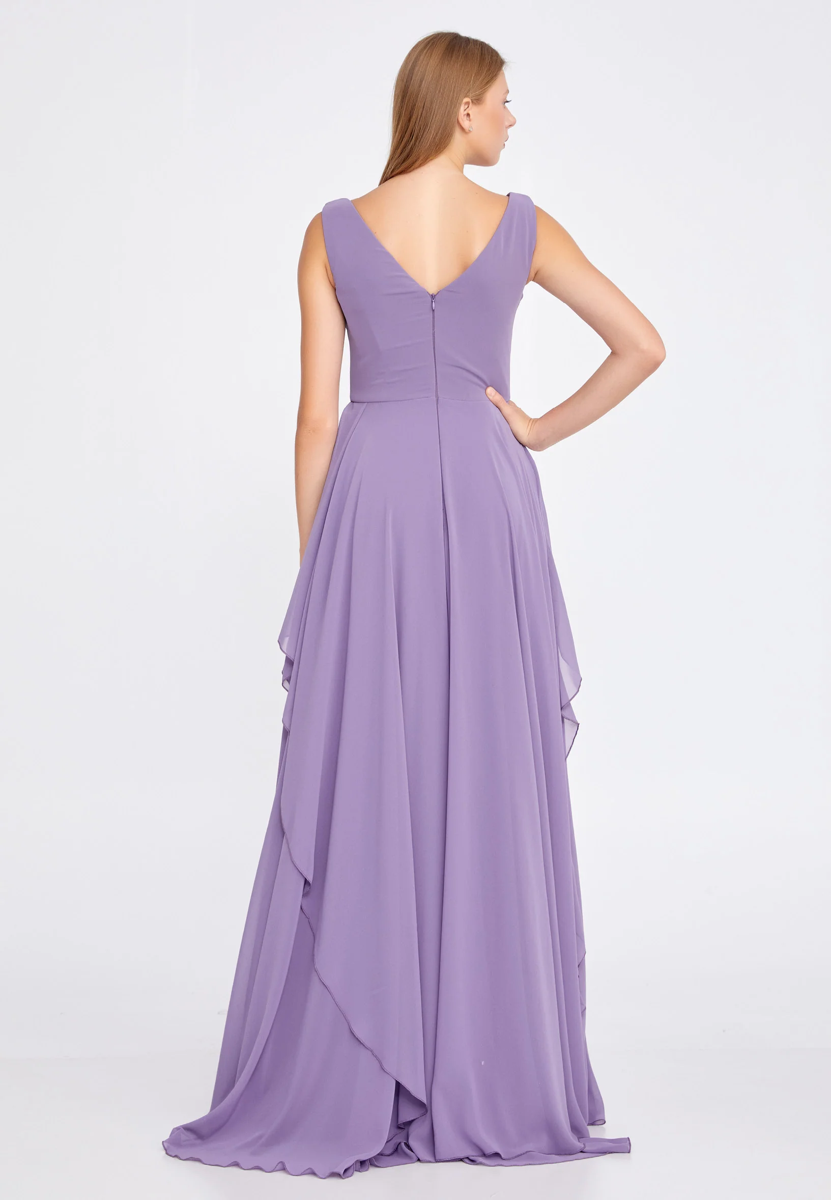 Sleeveless Maxi Chiffon Column Regular Wedding Guest Dress rmn3111 - Image 18