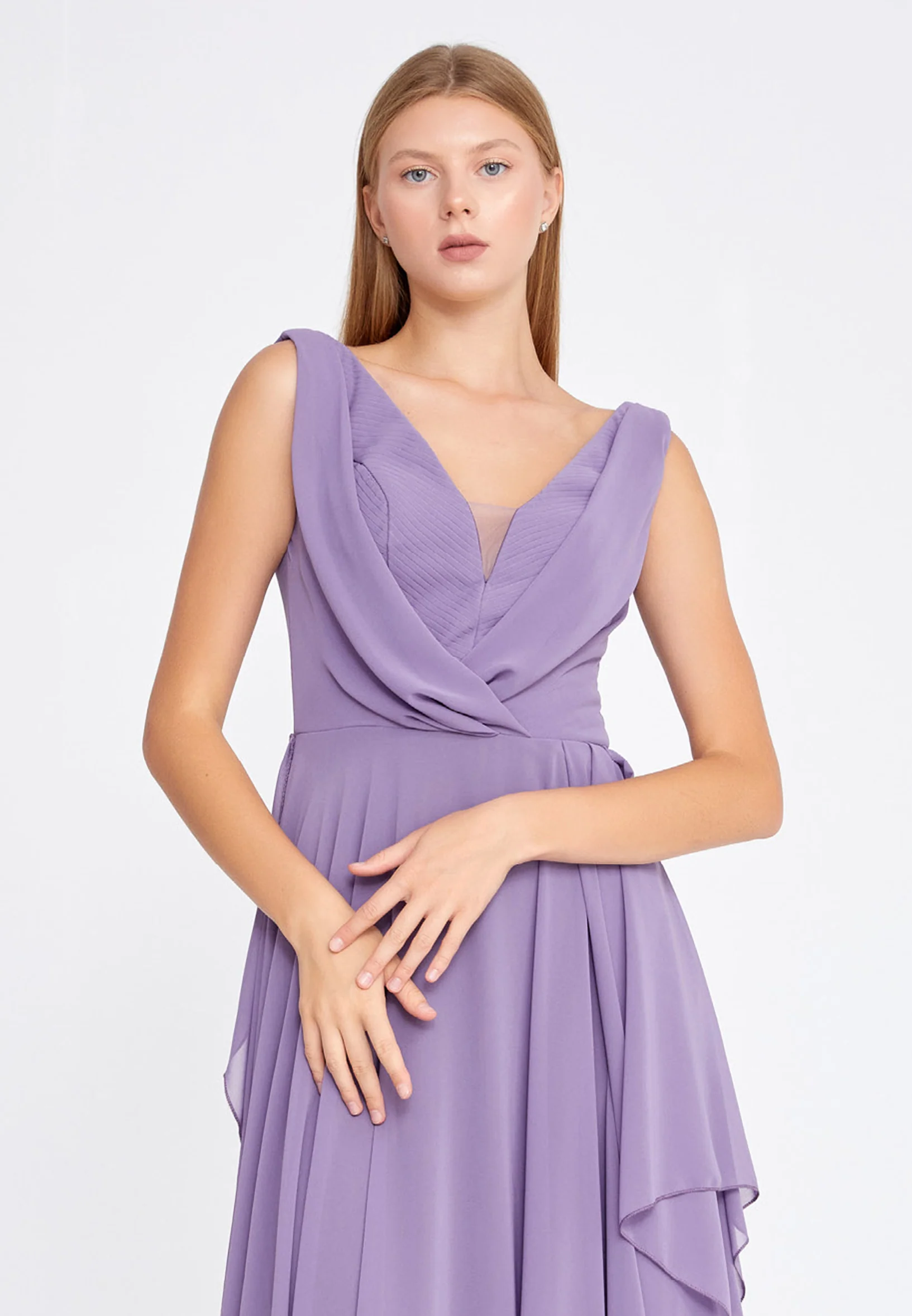 Sleeveless Maxi Chiffon Column Regular Wedding Guest Dress rmn3111 - Image 20