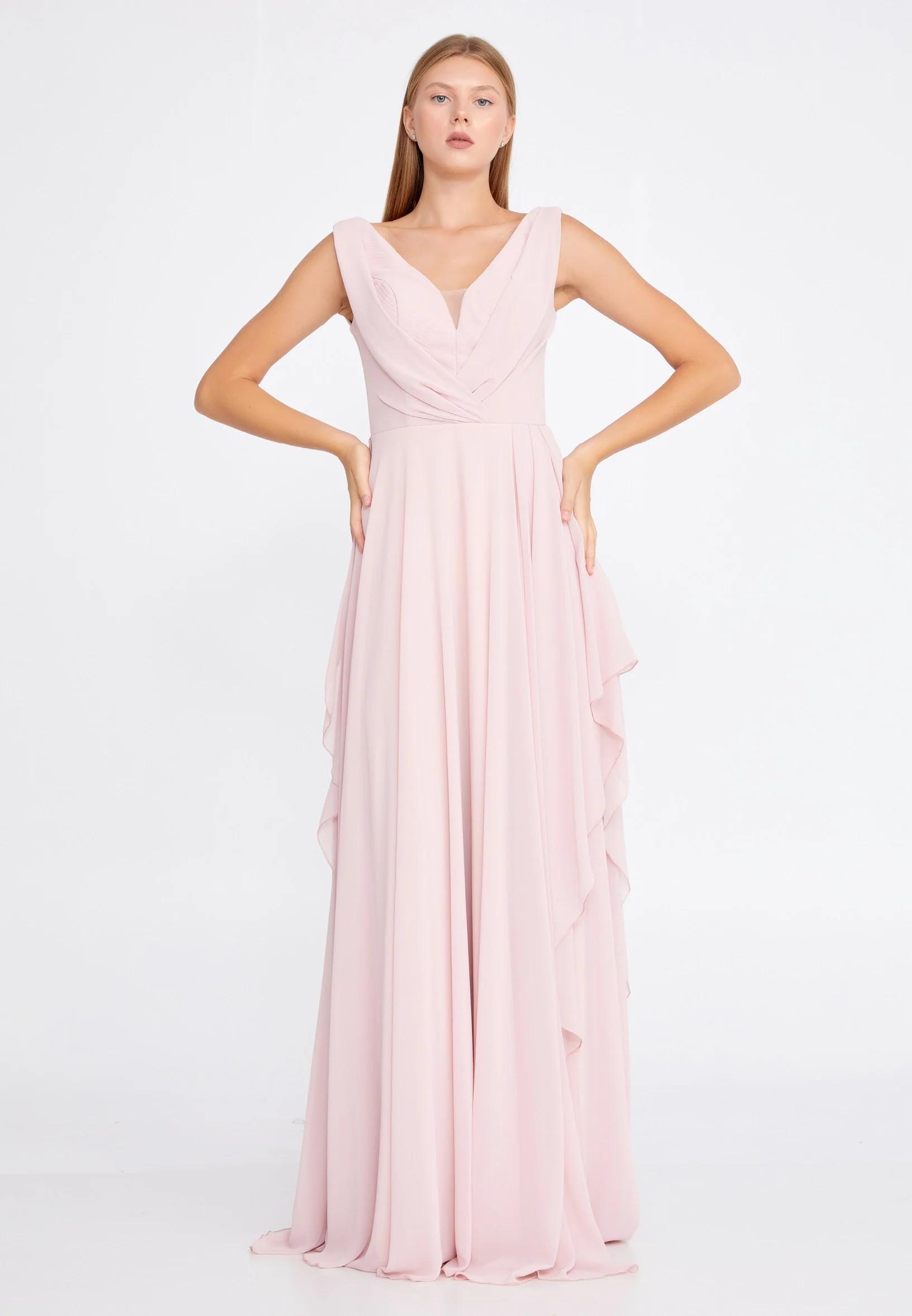 Sleeveless Maxi Chiffon Column Regular Wedding Guest Dress rmn3111 - Image 21
