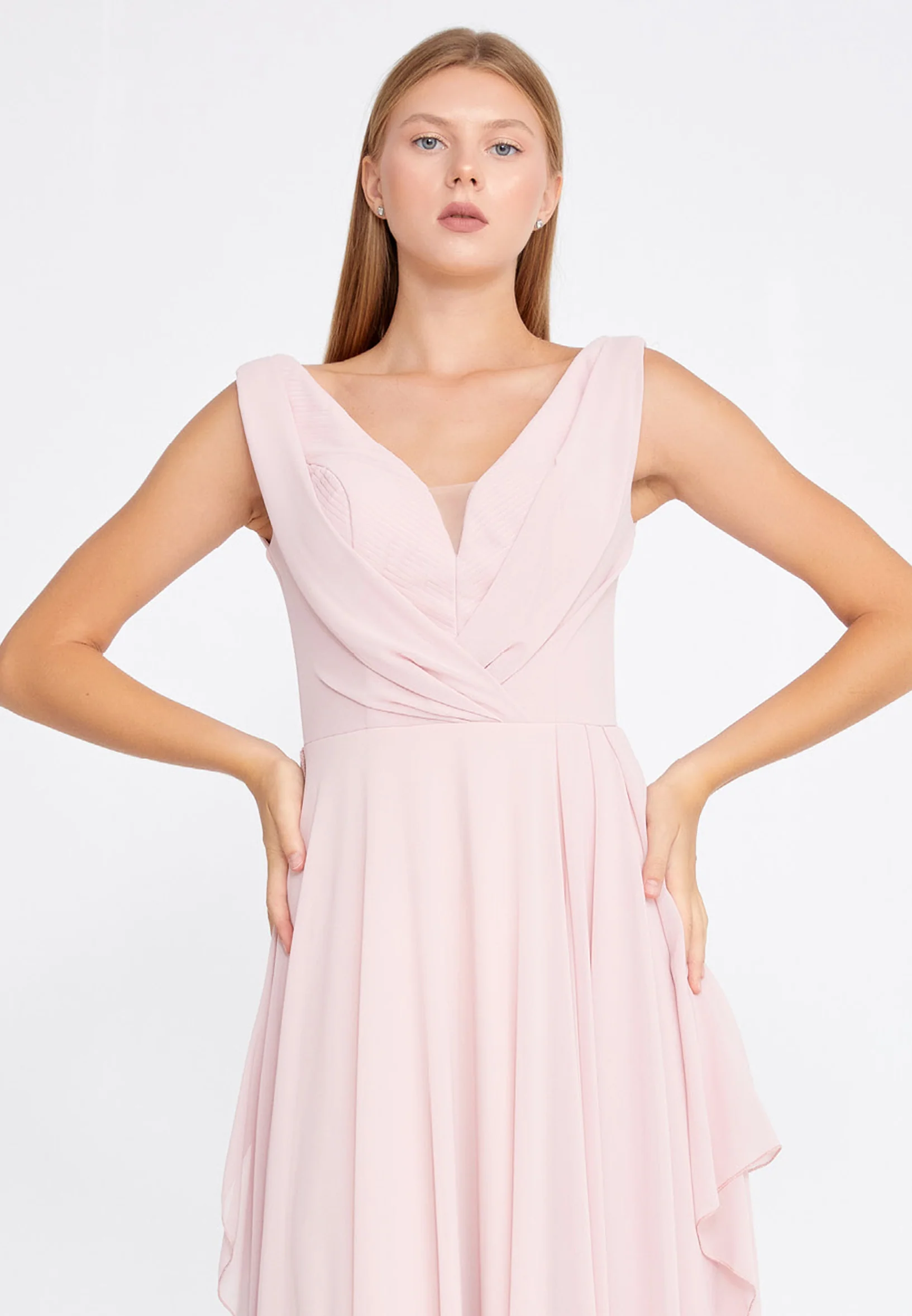 Sleeveless Maxi Chiffon Column Regular Wedding Guest Dress rmn3111 - Image 24