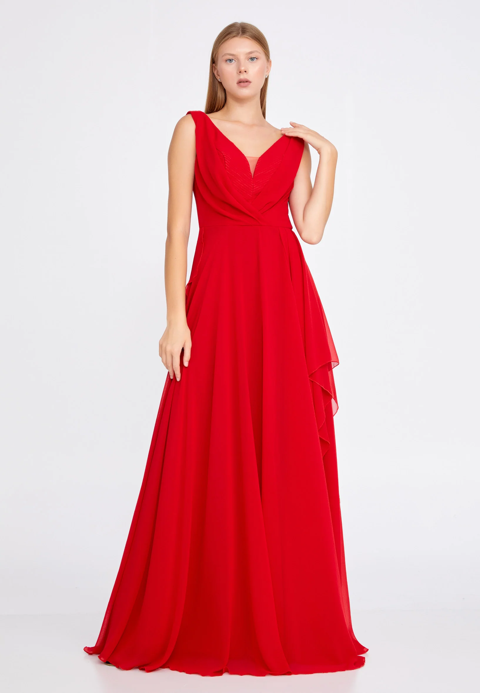 Sleeveless Maxi Chiffon Column Regular Wedding Guest Dress rmn3111 - Image 33
