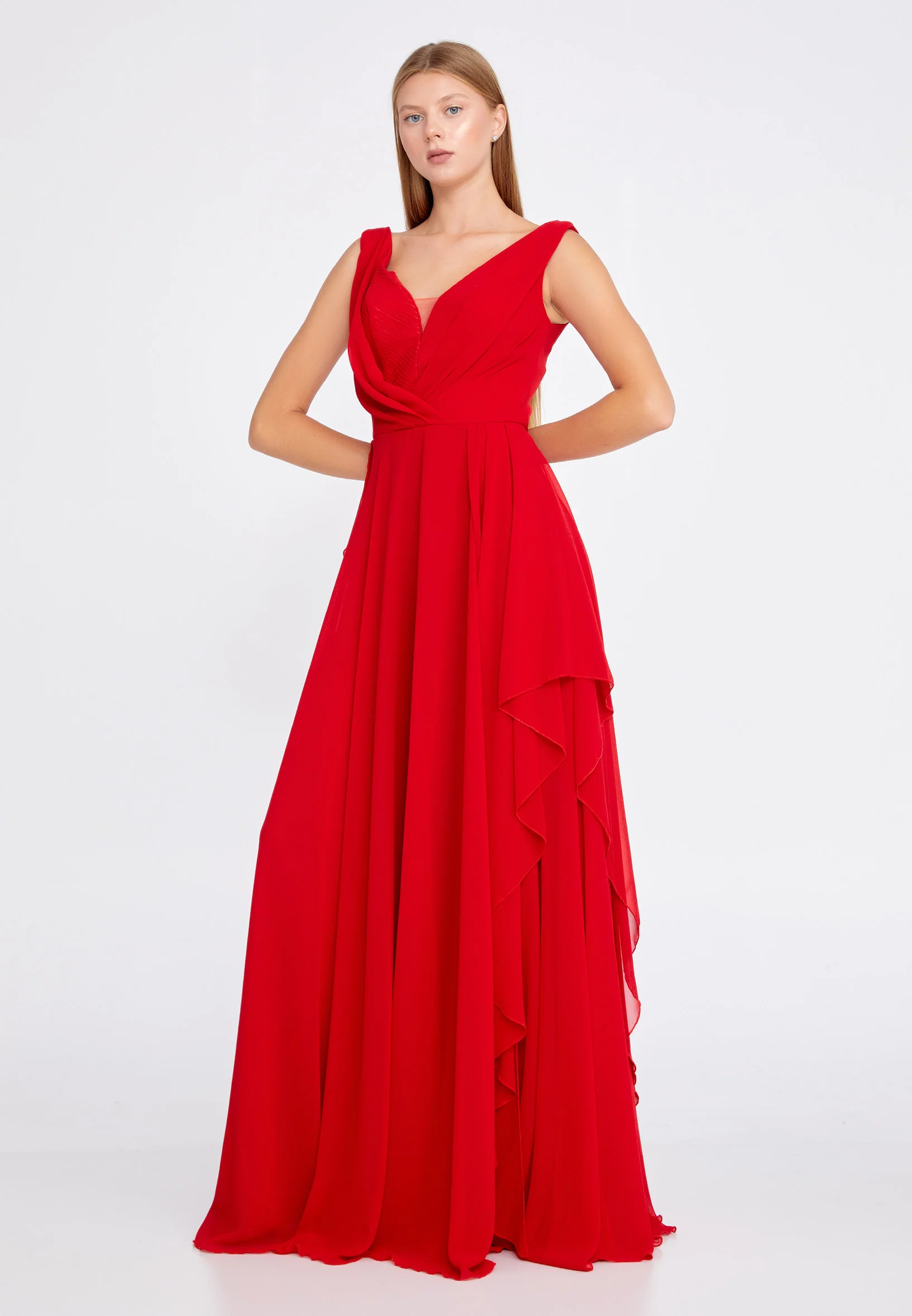 Sleeveless Maxi Chiffon Column Regular Wedding Guest Dress rmn3111 - Image 35