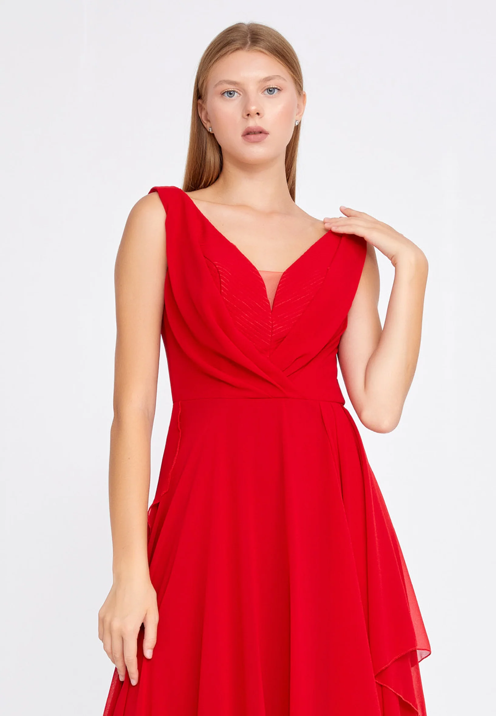 Sleeveless Maxi Chiffon Column Regular Wedding Guest Dress rmn3111 - Image 36