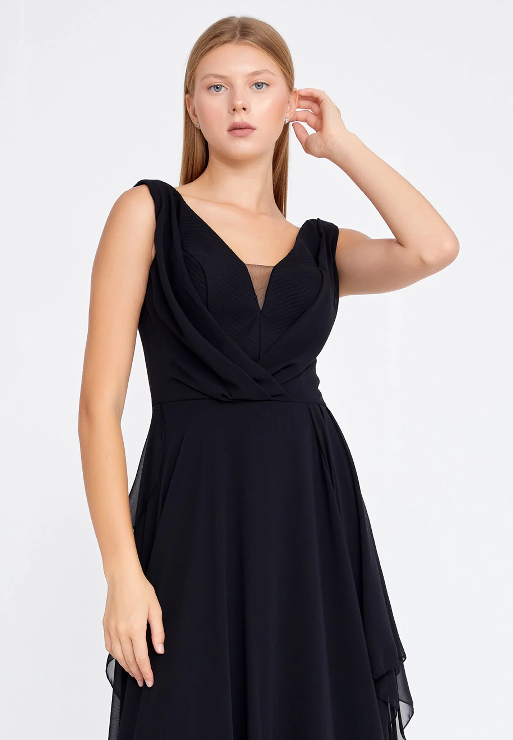 Sleeveless Maxi Chiffon Column Regular Wedding Guest Dress rmn3111 - Image 4