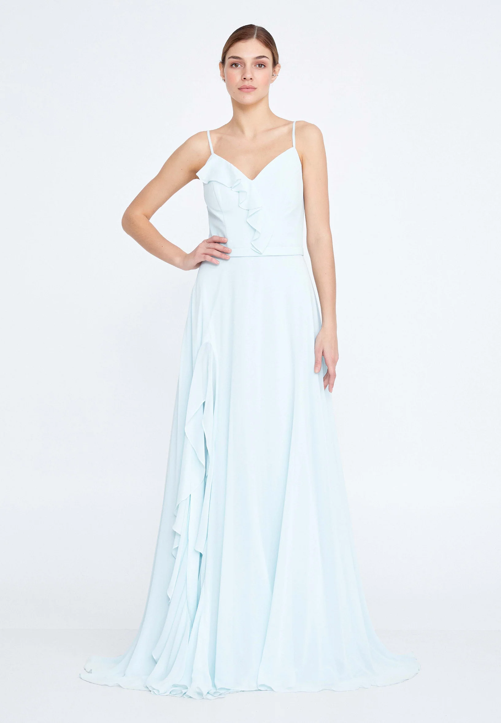Sleeveless Maxi Chiffon Column Regular Wedding Guest Dress ses1827 - Image 5