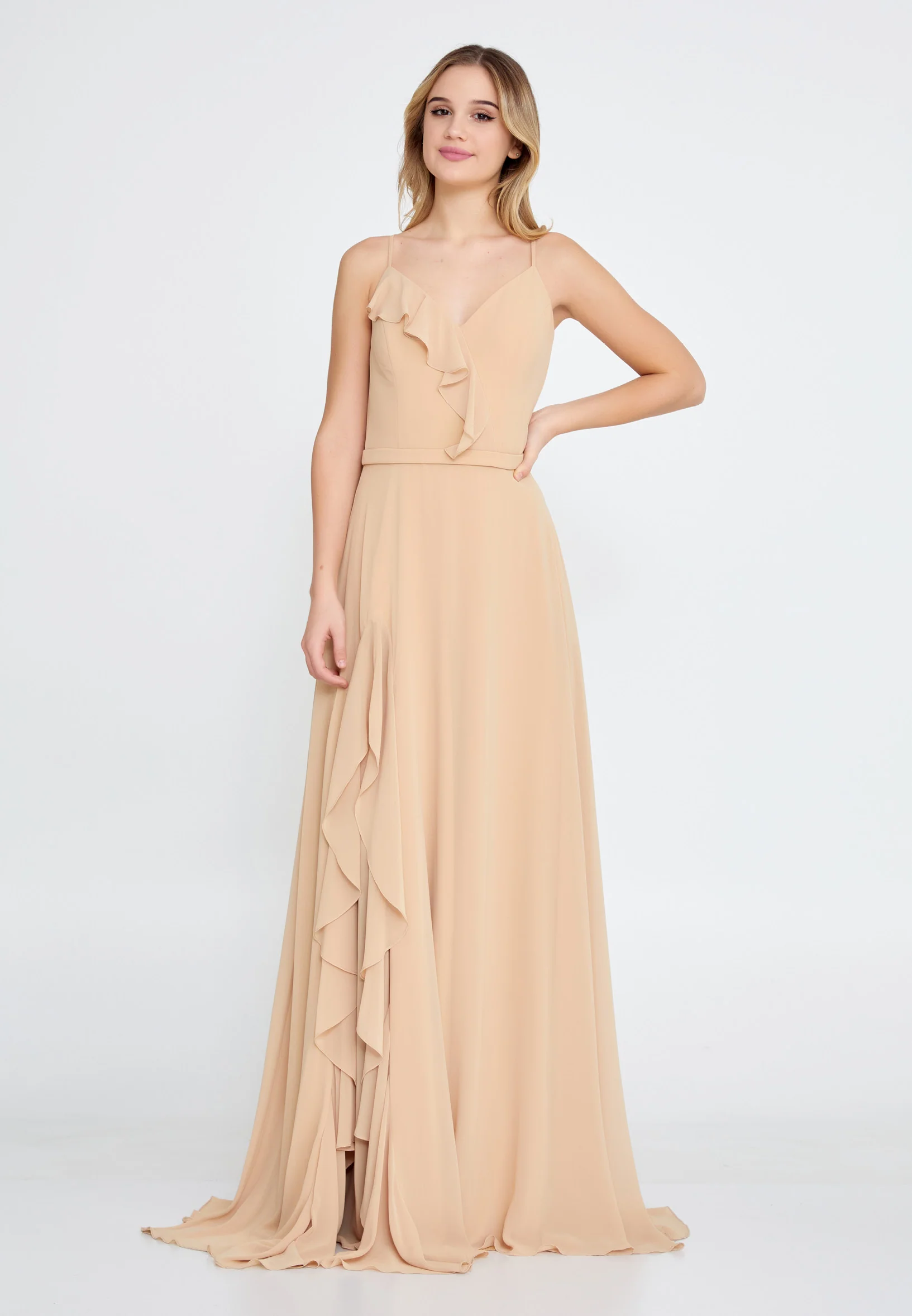 Sleeveless Maxi Chiffon Column Regular Wedding Guest Dress ses1827 - Image 9