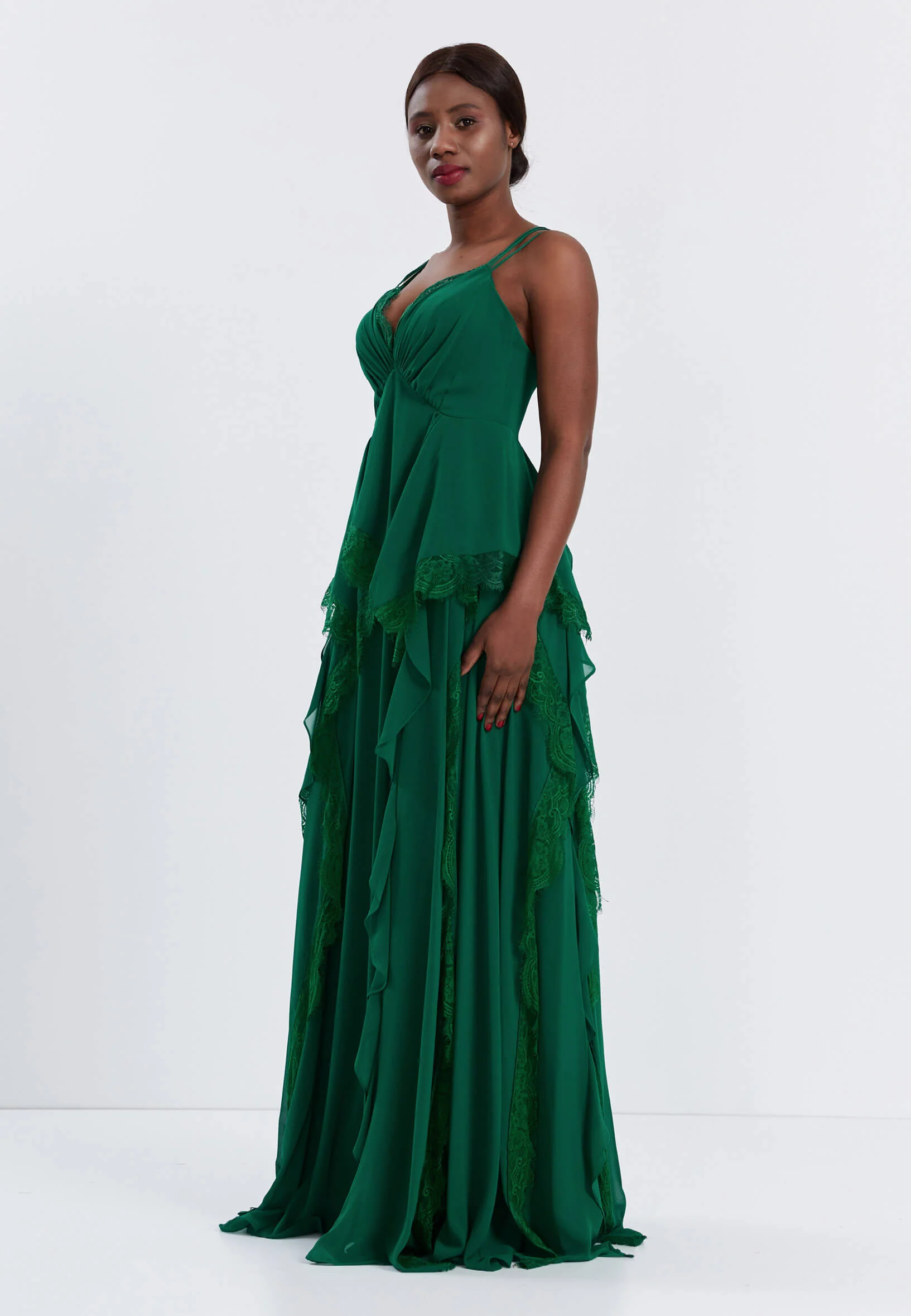 Sleeveless Maxi Chiffon Column Regular Wedding Guest Dress stn4776 - Image 3