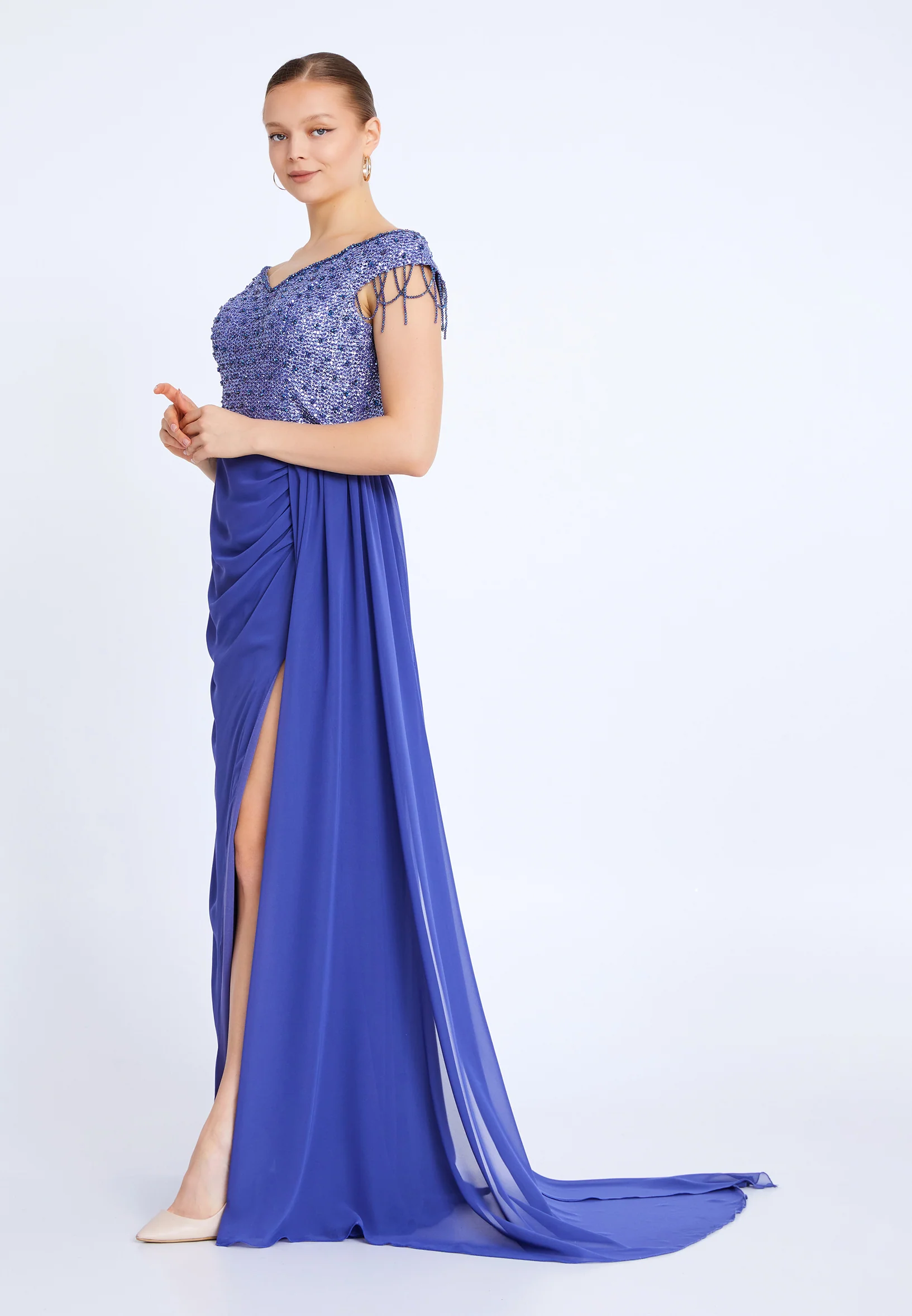 Sleeveless Maxi Chiffon Mermaid Plus Size Wedding Guest Dress aln01806 - Image 11