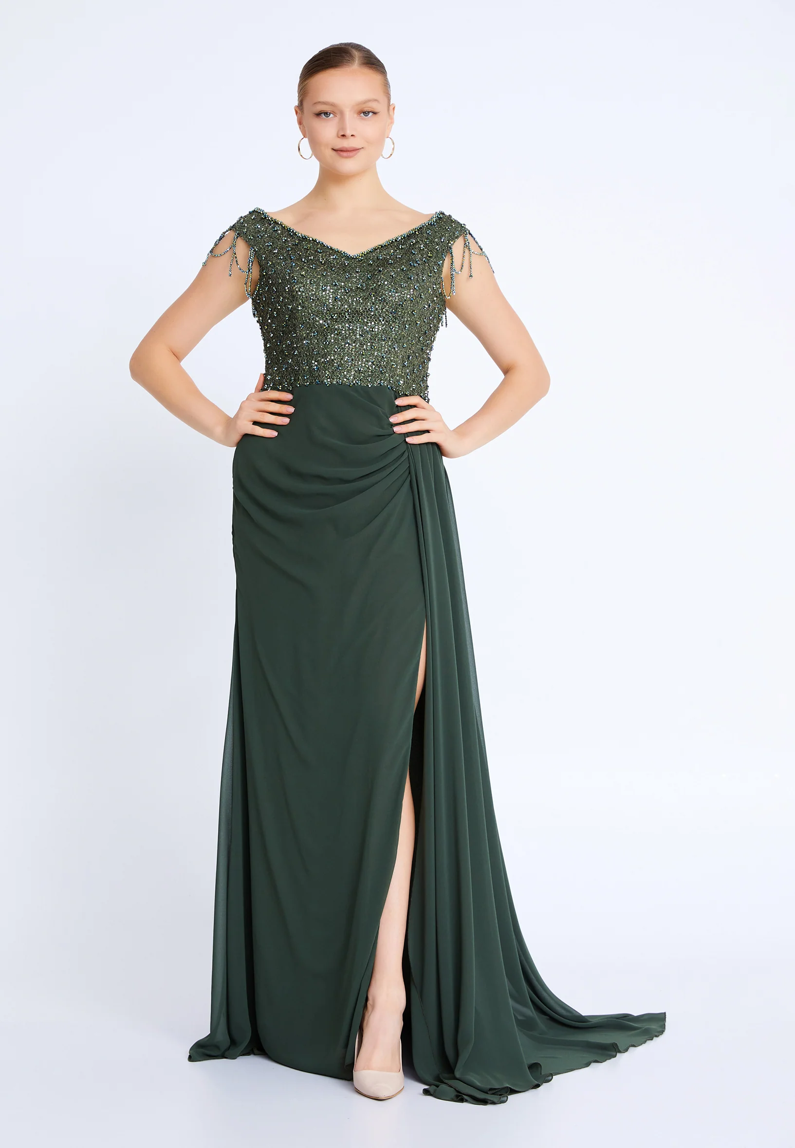 Sleeveless Maxi Chiffon Mermaid Plus Size Wedding Guest Dress aln01806 - Image 13