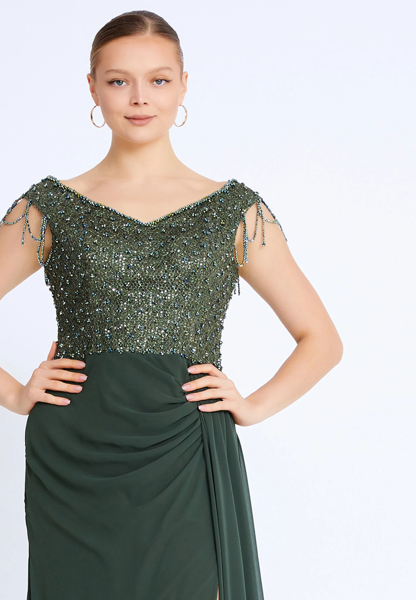 Sleeveless Maxi Chiffon Mermaid Plus Size Wedding Guest Dress aln01806 - Image 16