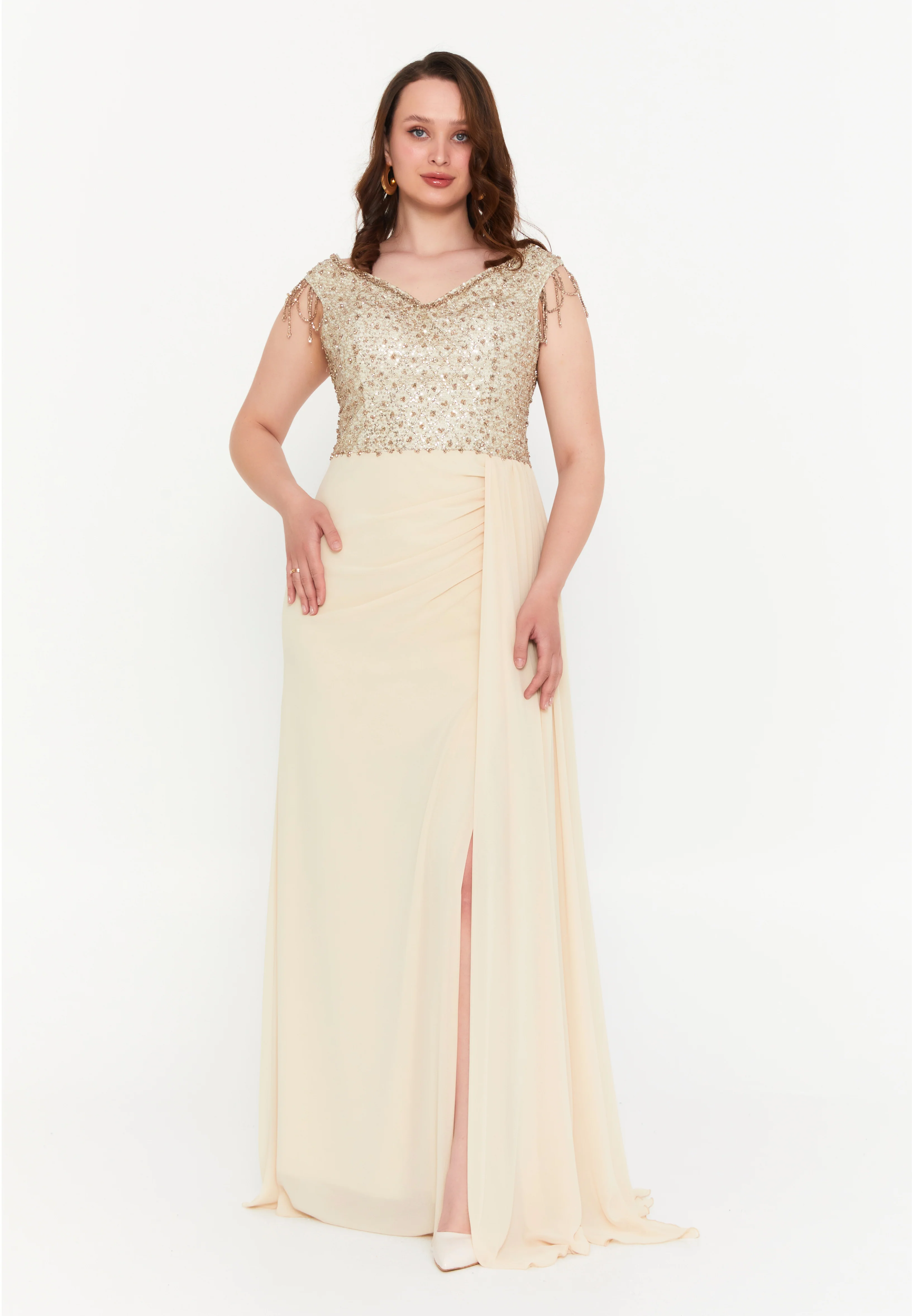 Sleeveless Maxi Chiffon Mermaid Plus Size Wedding Guest Dress aln01806 - Image 17