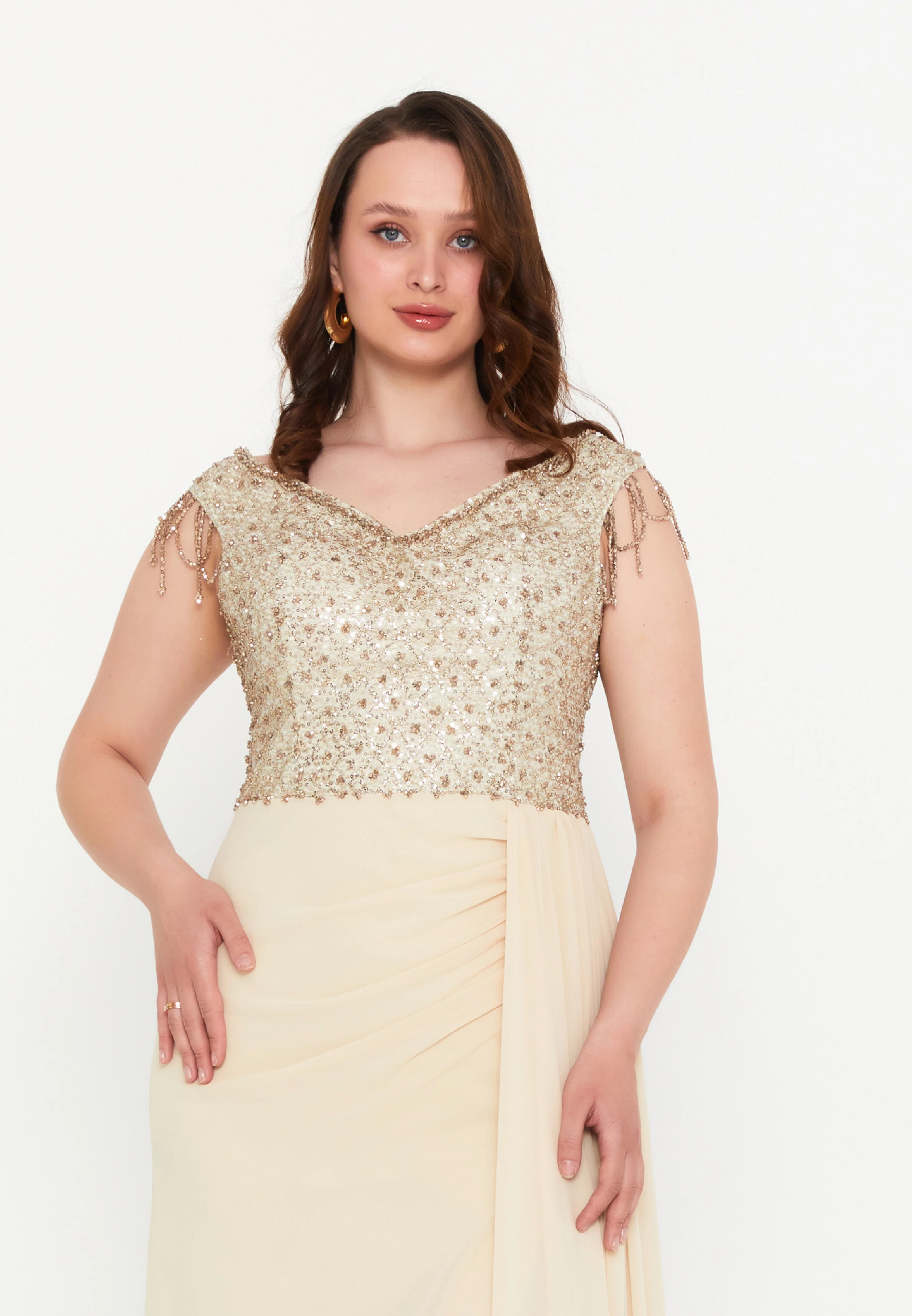Sleeveless Maxi Chiffon Mermaid Plus Size Wedding Guest Dress aln01806 - Image 19