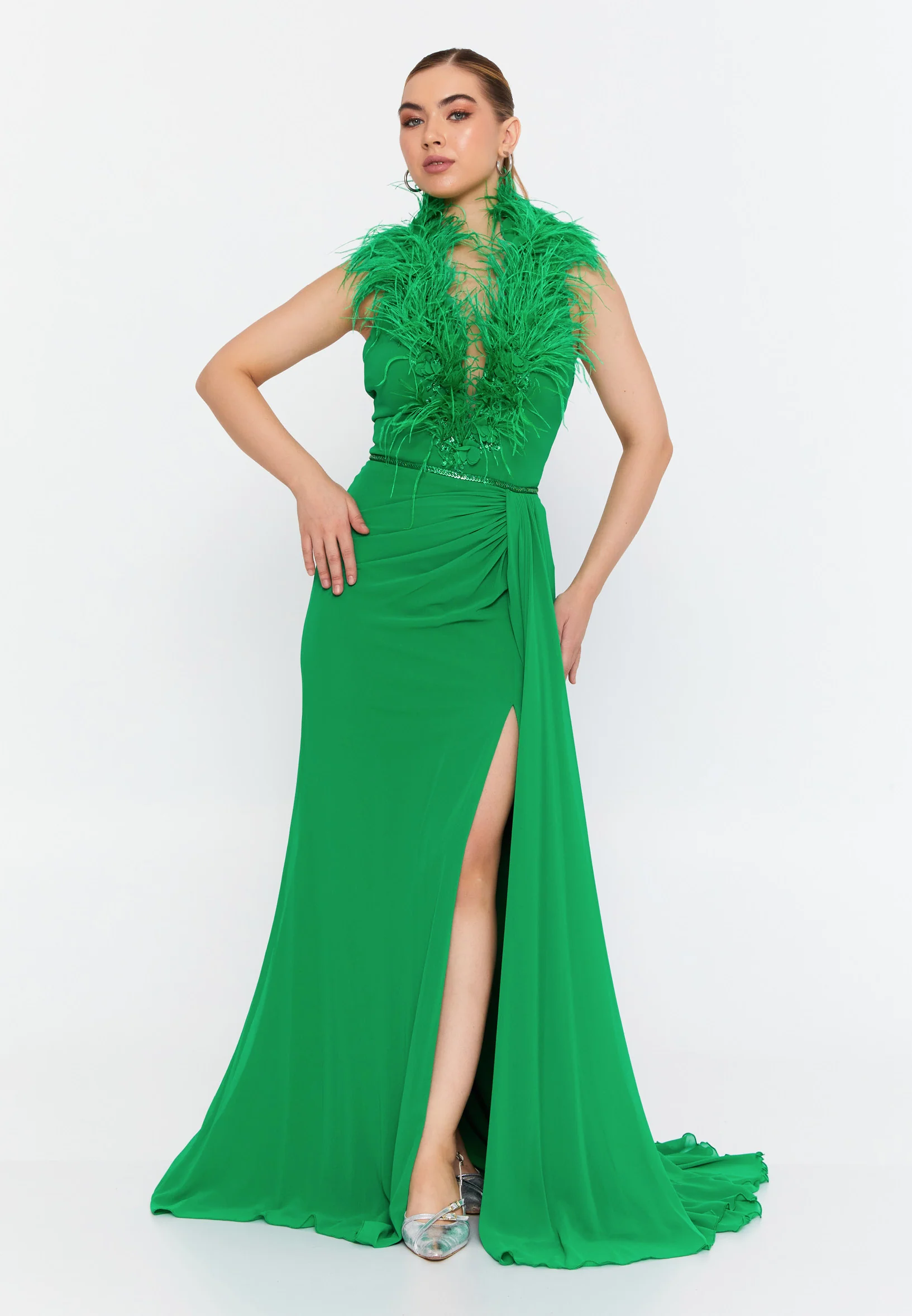 Sleeveless Maxi Chiffon Mermaid Regular Wedding Guest Dress omn040 - Image 7