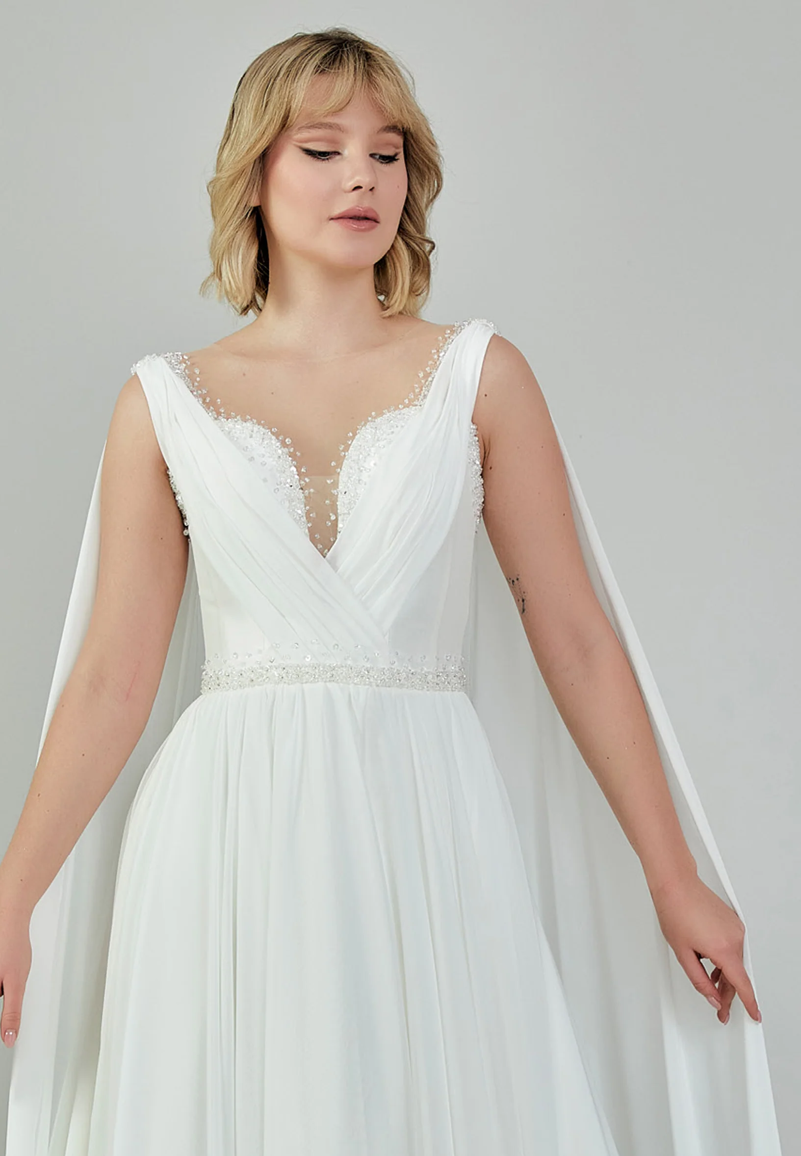 Sleeveless Maxi Chiffon Regular Wedding Dress bnc9006 - Image 7