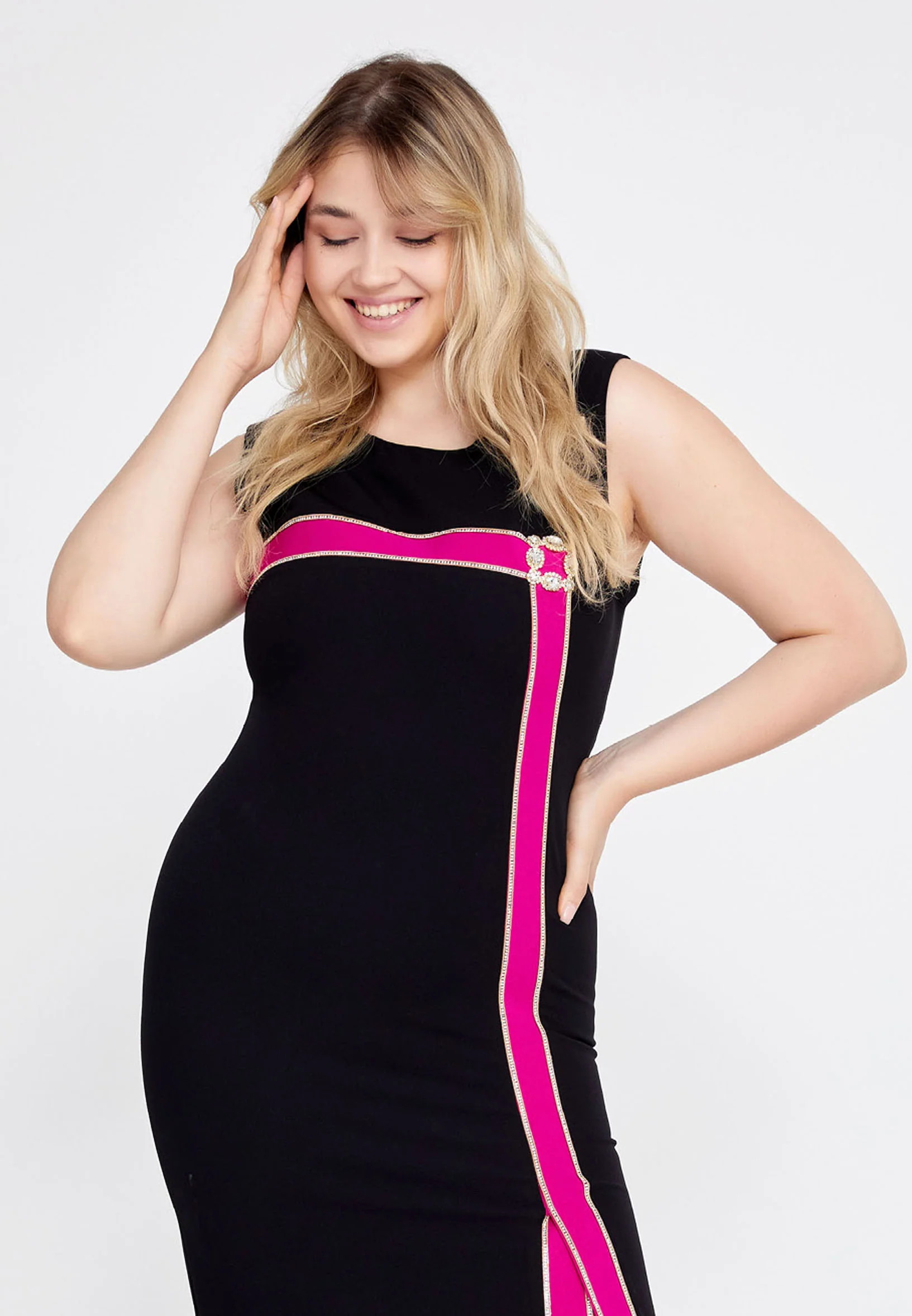 Sleeveless Maxi Crepe Column Plus Size Evening Dress mtn22103-1 - Image 4